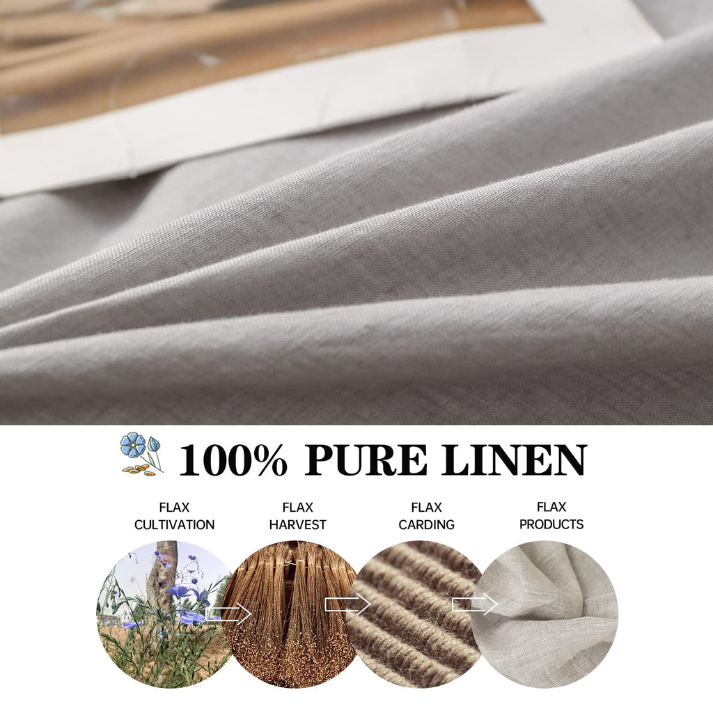 The 100% Linen Duvet Cover Set, 3 Pieces Belgian Flax Breathable Bedding,(1 Comforter Cover+2 Pillowshams) with Tie Closure Style