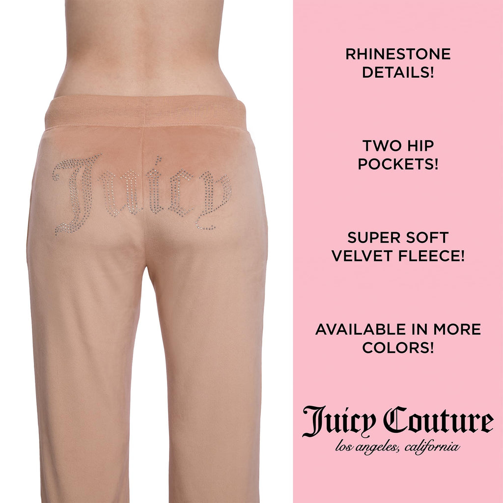 Juicy Couture Women's Velvet Fleece Lounge Pajama Pants with Rhinestone Accents