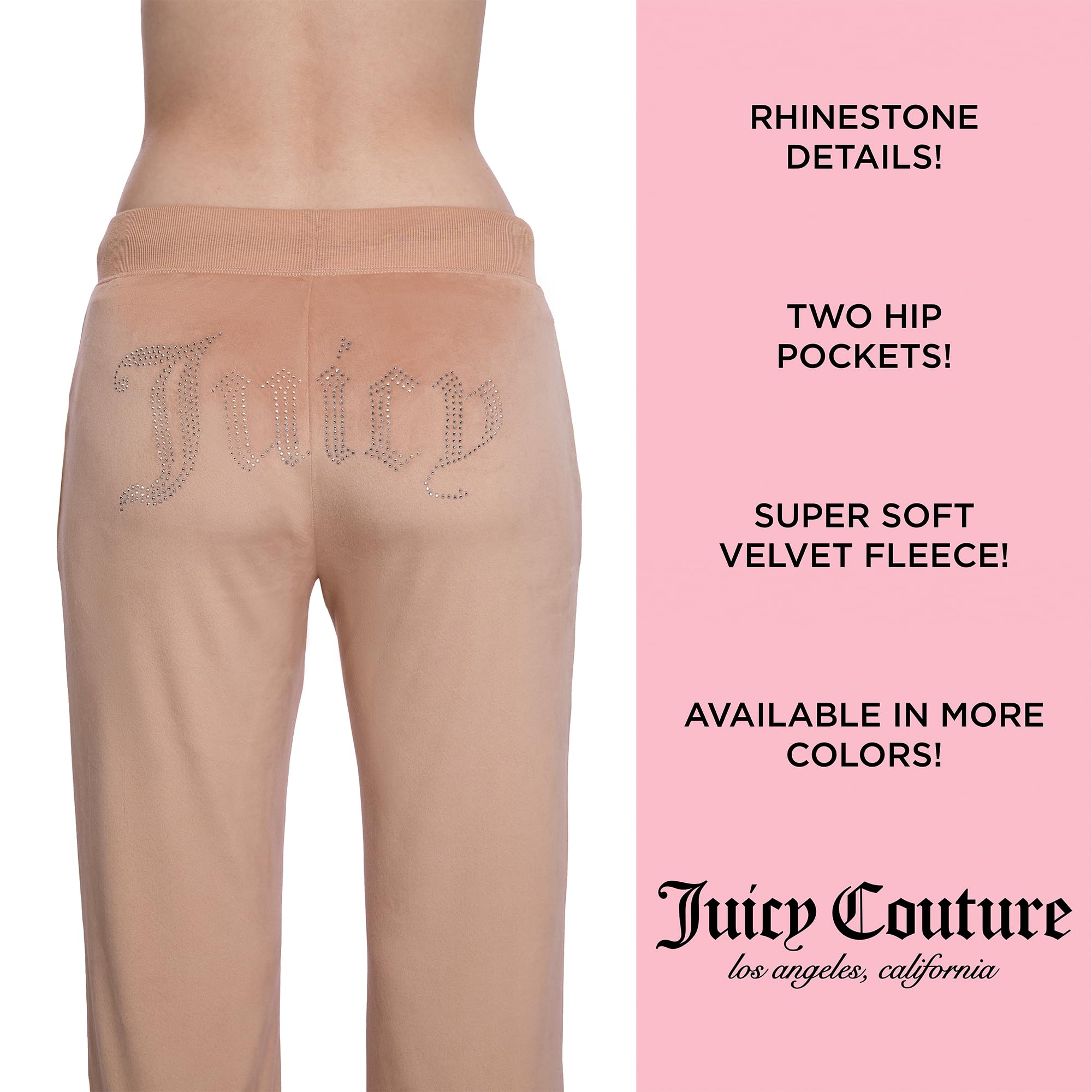 Juicy Couture Women's Velvet Fleece Lounge Pajama Pants with Rhinestone Accents