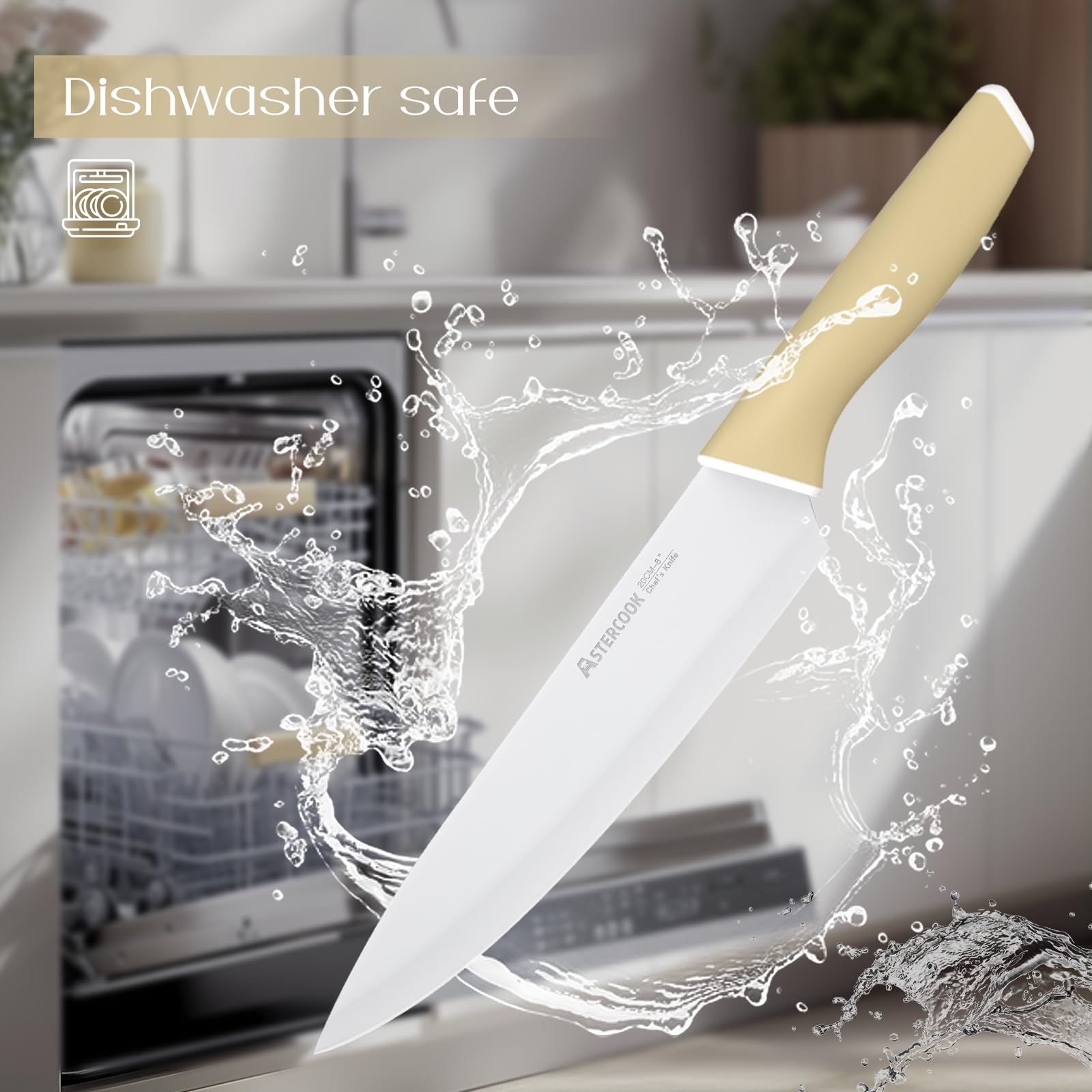 Colorful Kitchen Knives Set with Block and Sharpener Ceramic Coating 15 Pcs German Stainless Steel Knives Sharp Blade Dishwasher Safe Knife Block Set with Ergonomic Handle