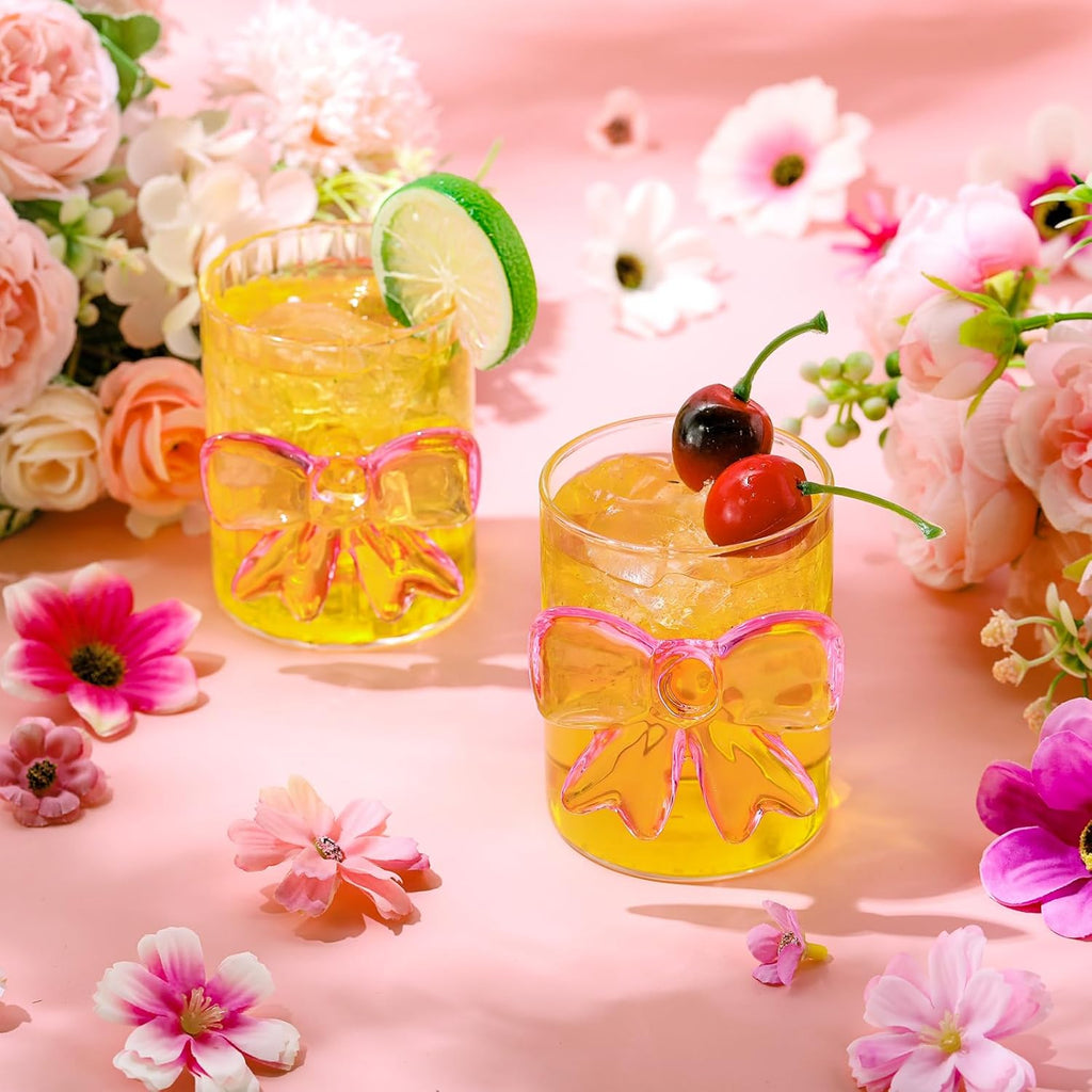 Cute Bow Glass Cups 12 oz 4 Pack