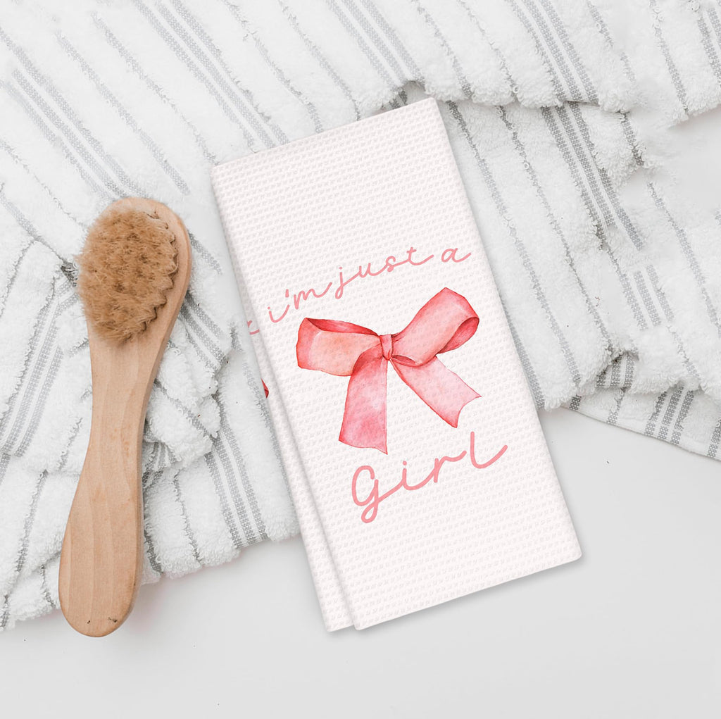 Girly Pink Bow Coquette Preppy Towel, 16x24 Inch