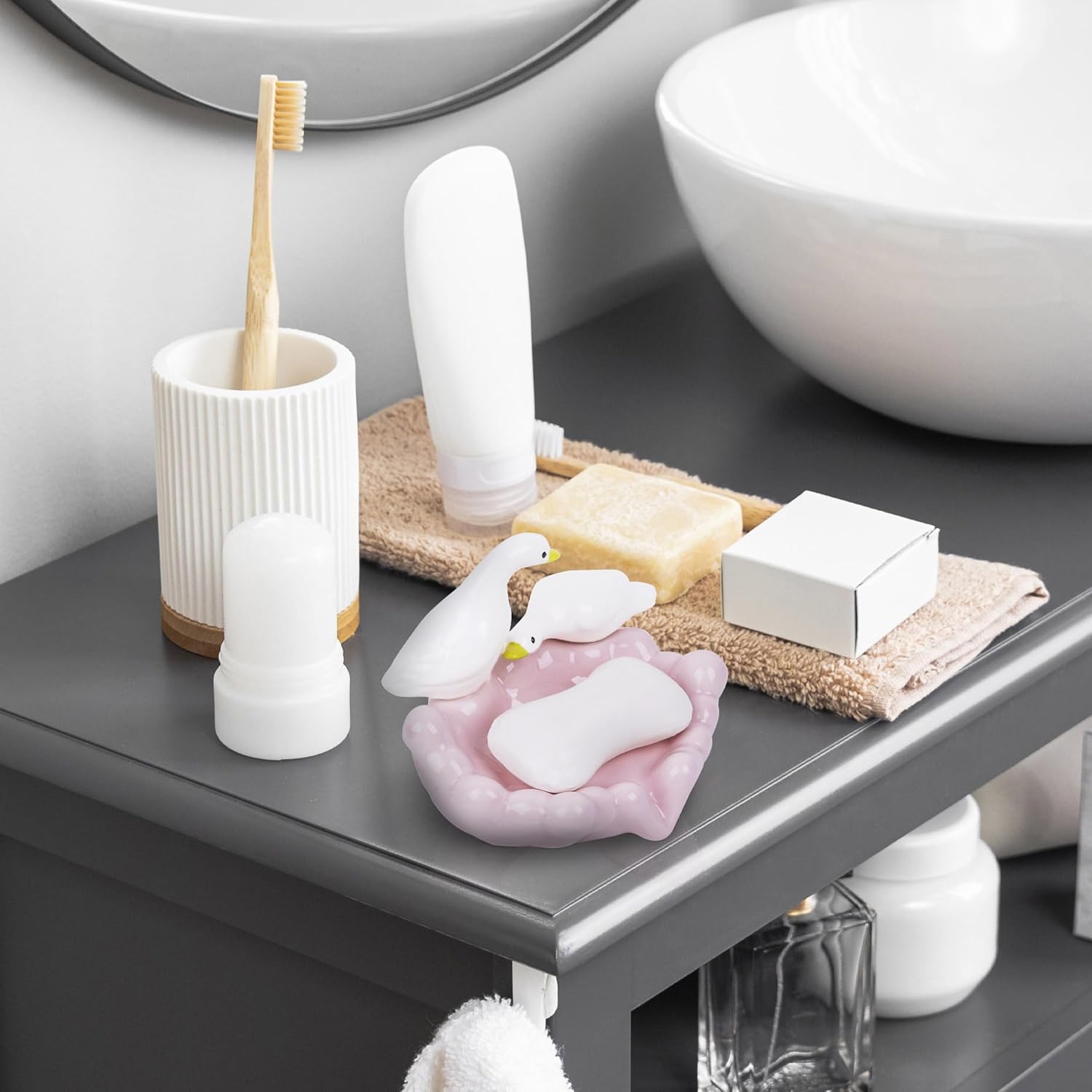 Duck Ceramic Soap Dishes, Cute Duck Soap Dish Self, Draining Soap Dish Soap for Bathroom