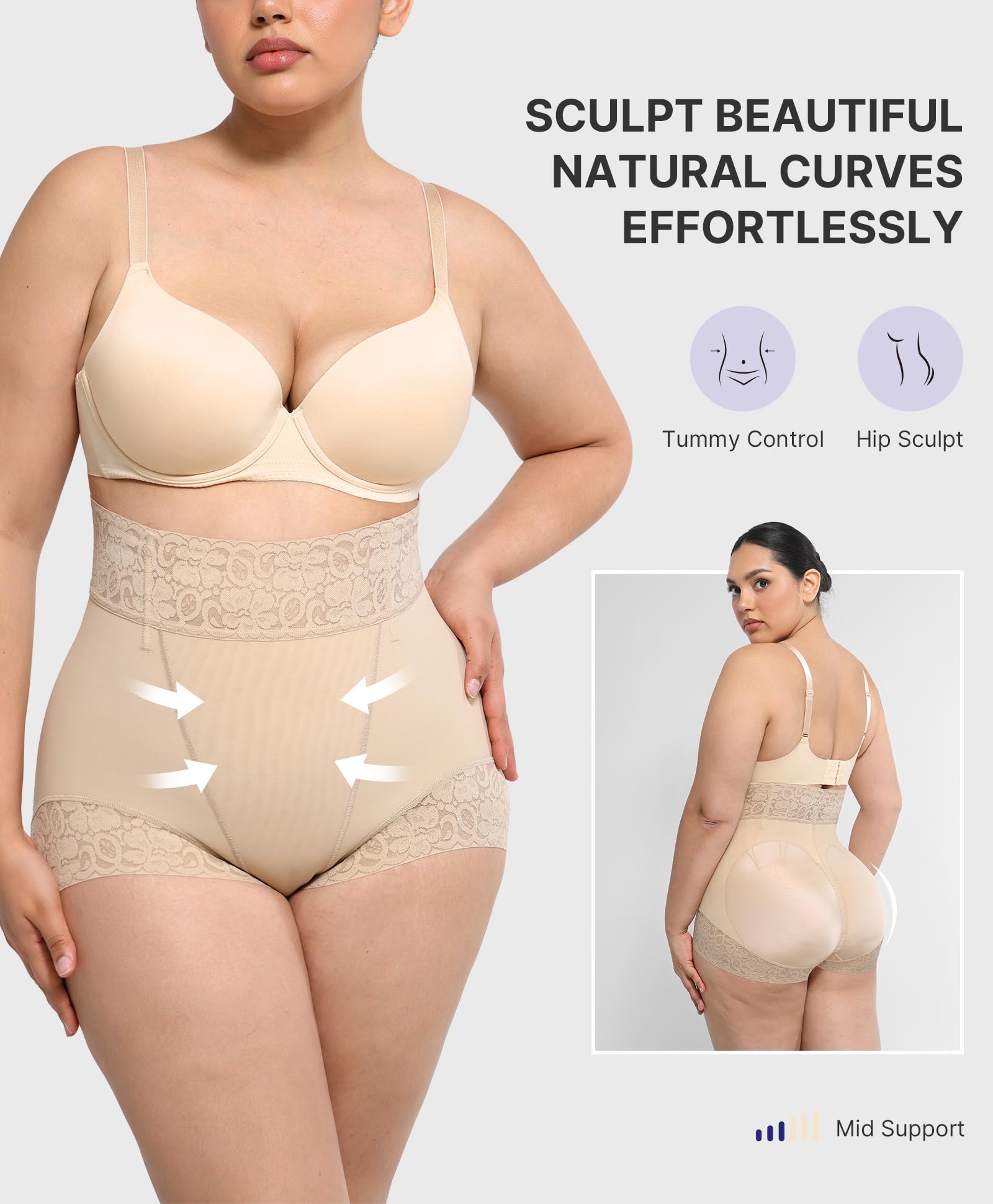 Shapewear for Women Tummy Control Short Faja Body Shaper Compression Panties Mid Waisted Briefs Lace Underwear