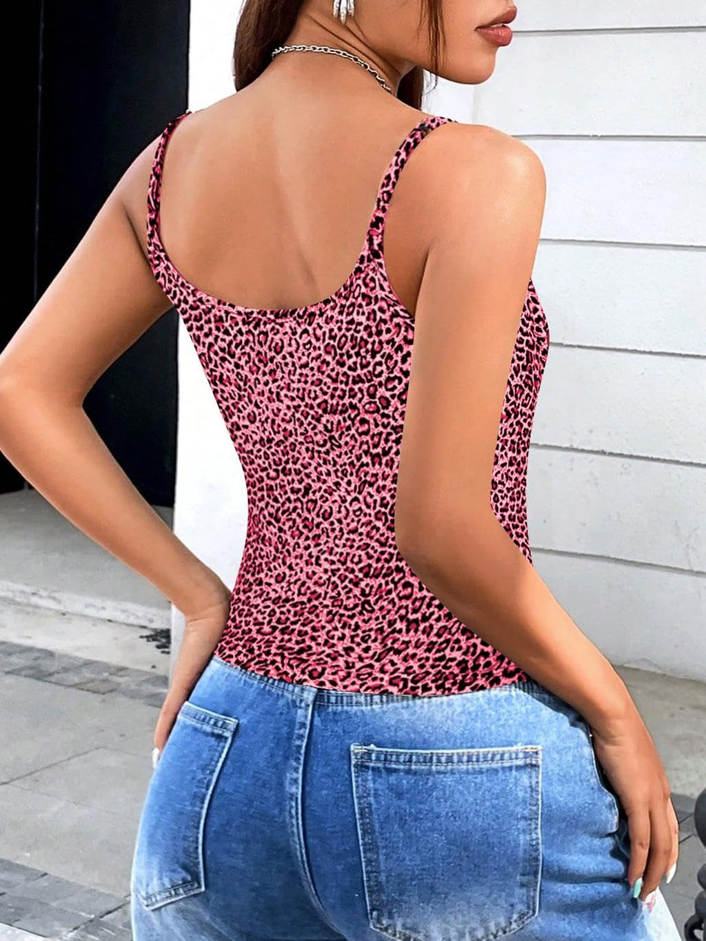 Women's Spaghetti Strap Cow Print Asymmetrical Hem Cami Crop Top