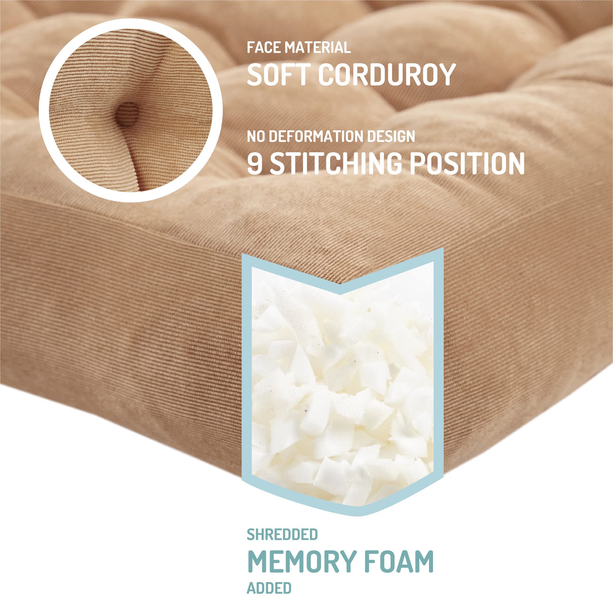 Square Large Pillows Seating Meditation Floor Pillow, Tufted Corduroy Cushion for Living Room