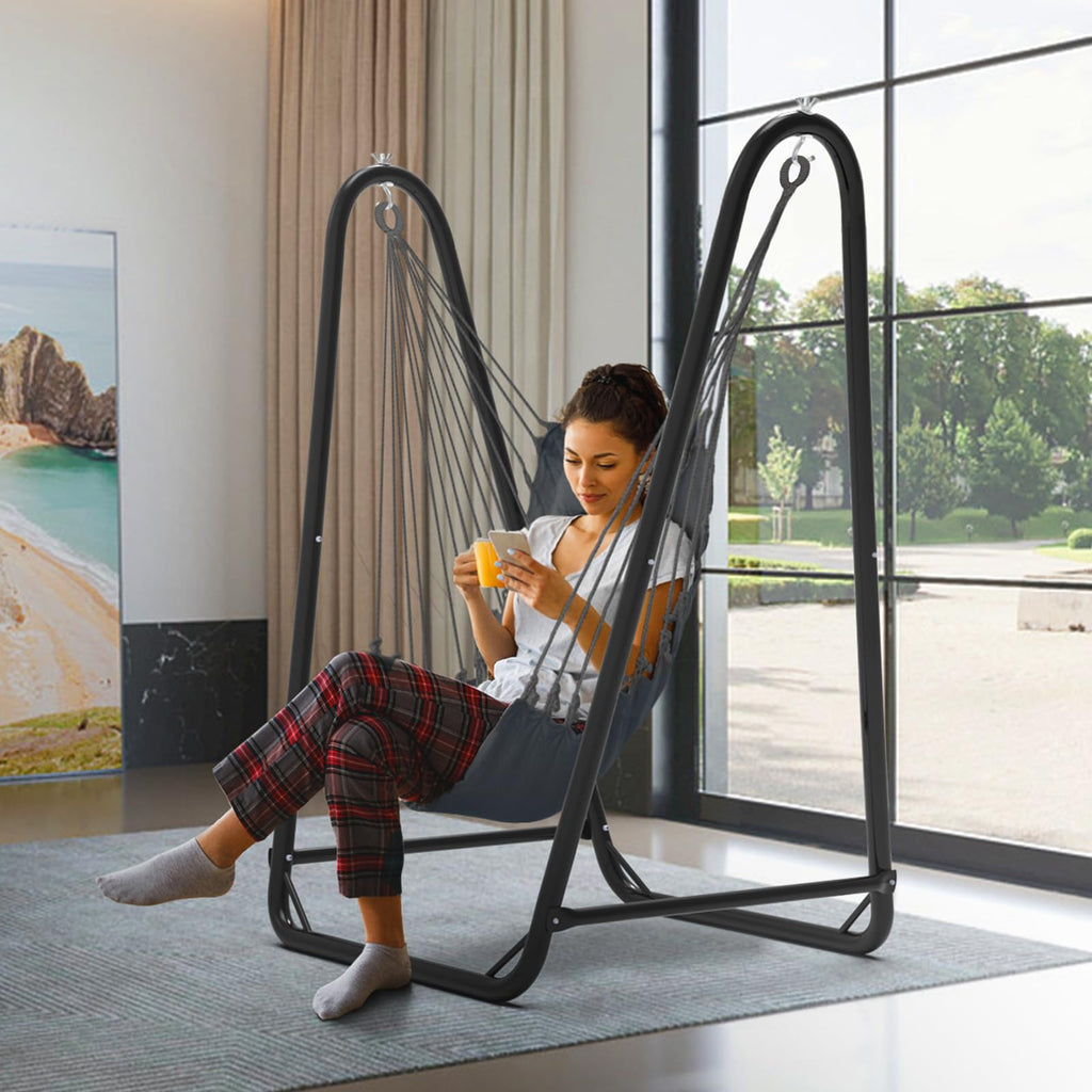 Hammock Chair with Stand,Heavy-Duty Hanging Chair with Stand for Indoor Outdoor, Sturdy Swing Chair Stand Max Load 350 pounds (Hammock Chair Included)