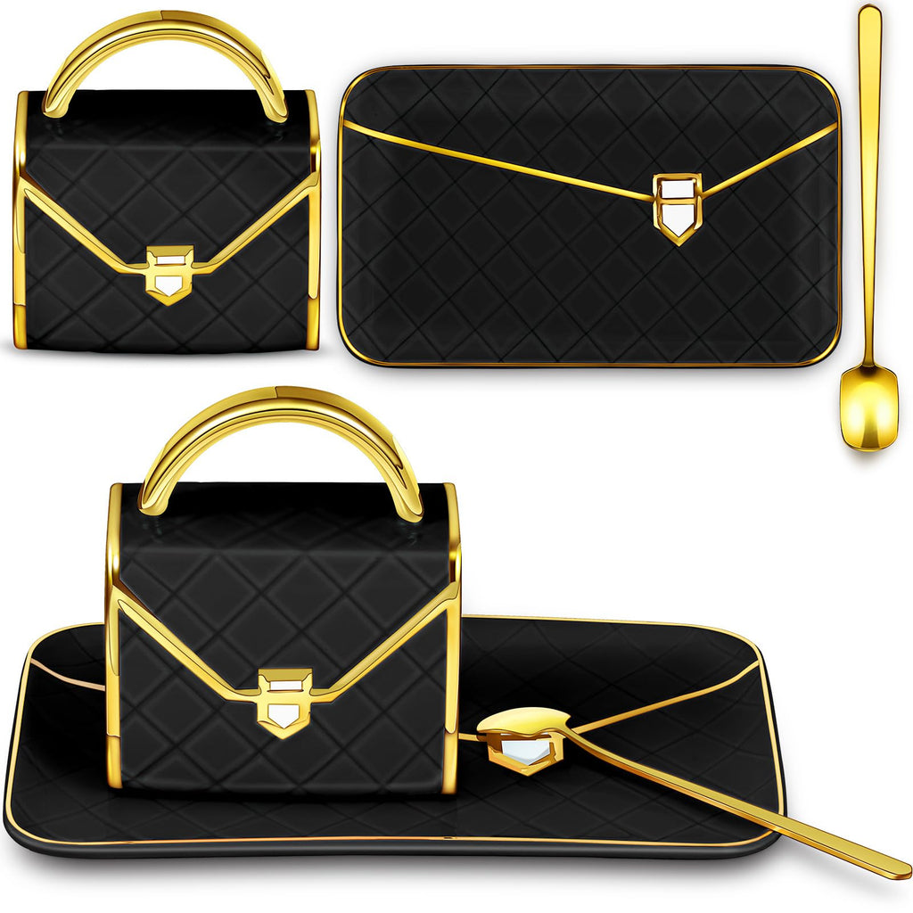 Set Coffee Mug Elegant Handbag Shaped Cup Modern Ceramic Purse Mug with Spoon and Saucer, 10oz Cute Creative Tea Cup