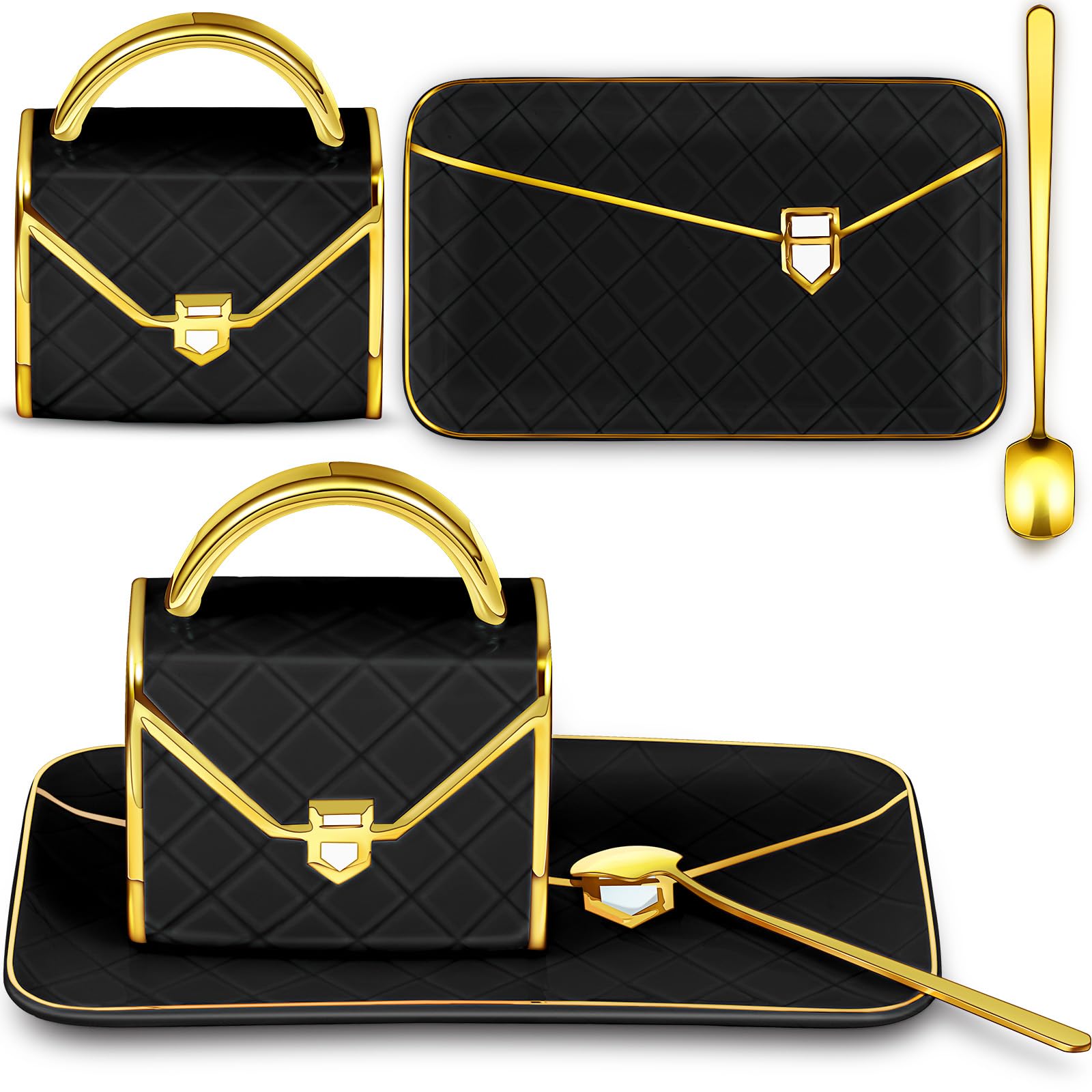 Set Coffee Mug Elegant Handbag Shaped Cup Modern Ceramic Purse Mug with Spoon and Saucer, 10oz Cute Creative Tea Cup