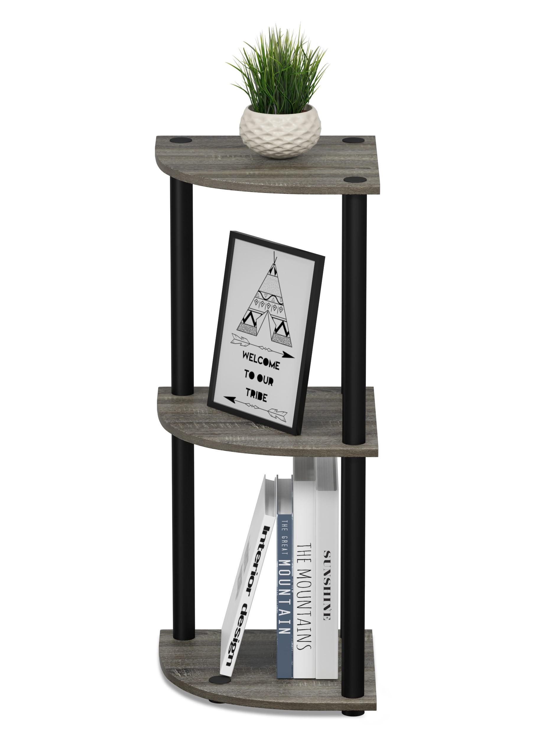 Three-Tier Round Tube Reversible Corner Display Rack Multipurpose Shelving Unit