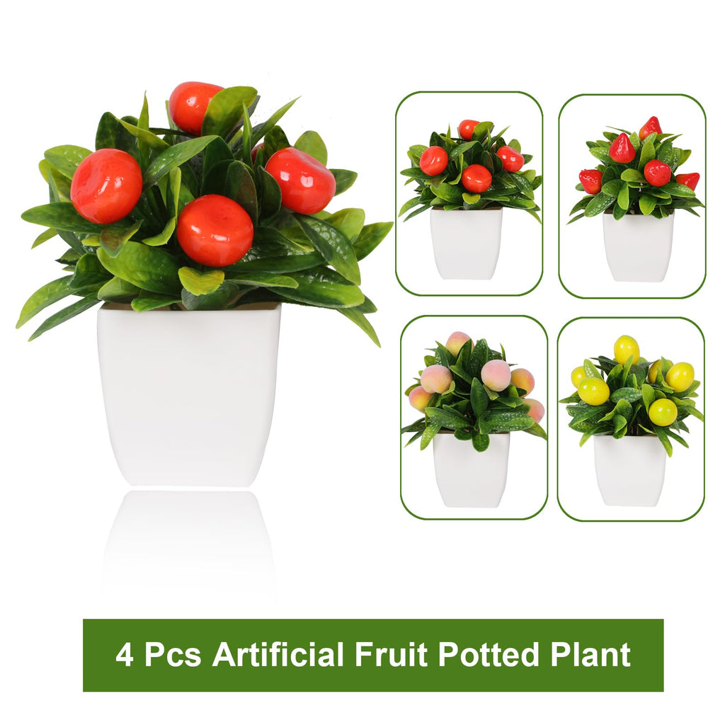 Fruit Artificial Plants Fake Fruit Potted Plant 6inches Fake 4pcs Tree with Small Pot Mini Fake Plant Decor