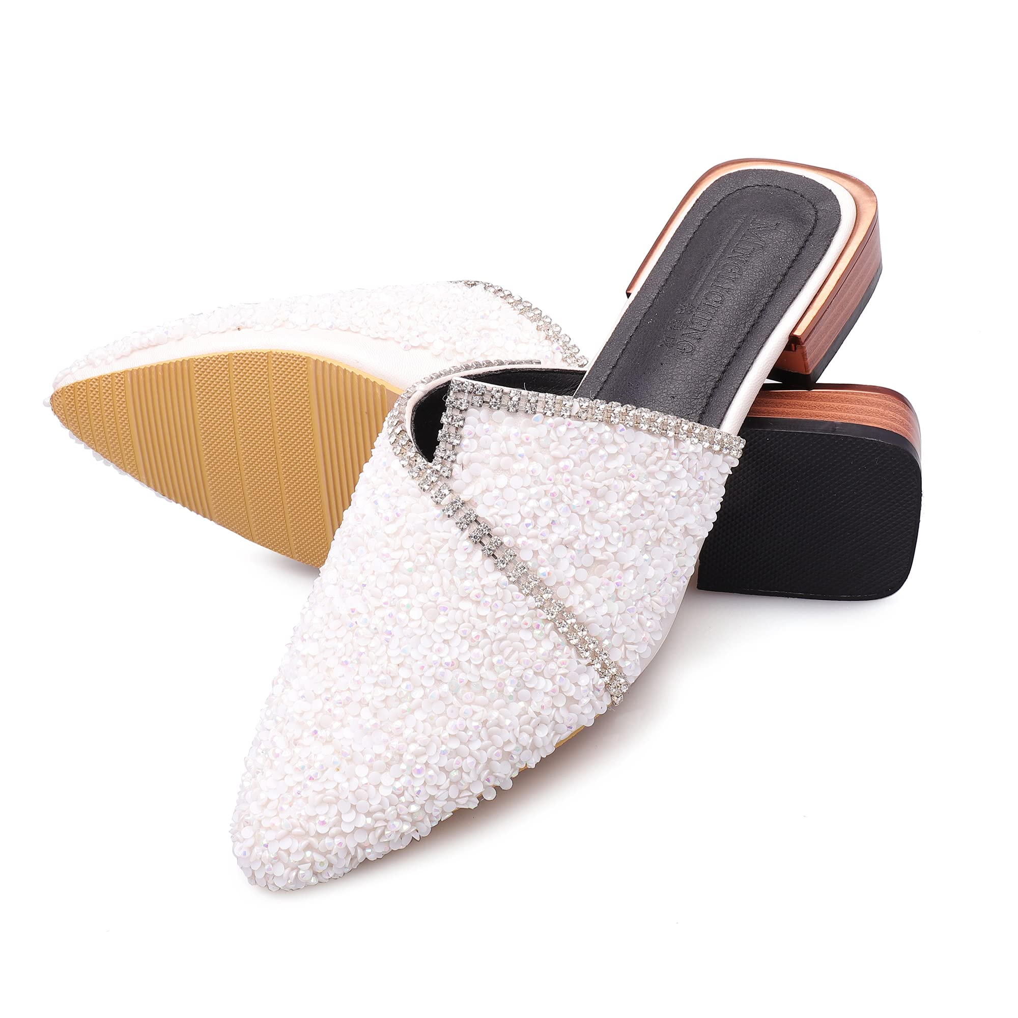 Mules for Women Flats Comfortable Soft Memory Foam Insole Pointed Rivet Mule Shoes