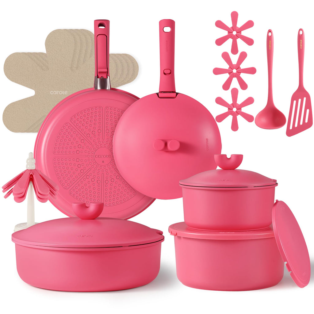 Pots and Pans Set Non Stick, Nonstick Cookware Set, Oven/Dishwasher/Fridge Safe Pots and Pans, RV Safe Cookware, 23pcs Gift Set Detachable Handle