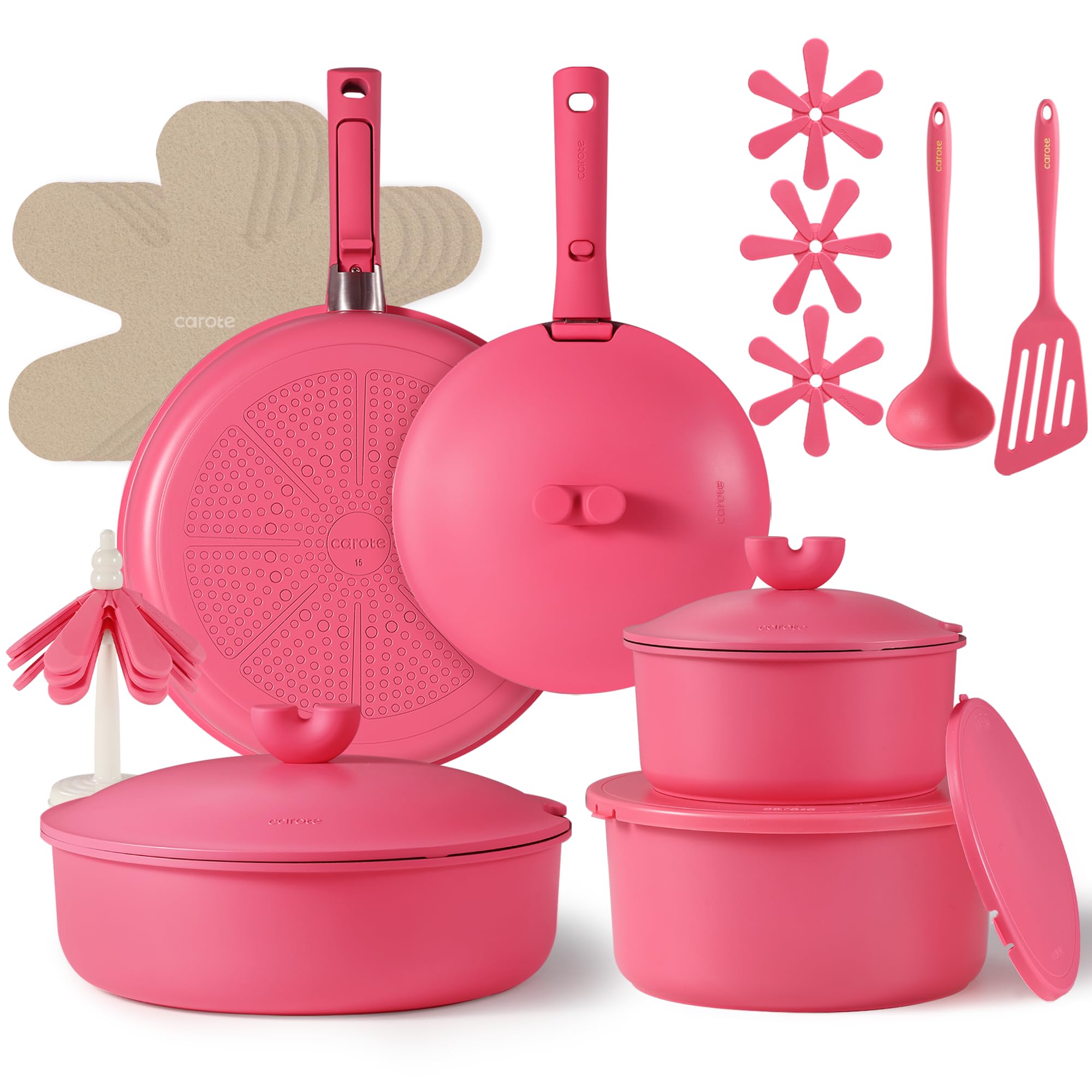 Pots and Pans Set Non Stick, Nonstick Cookware Set, Oven/Dishwasher/Fridge Safe Pots and Pans, RV Safe Cookware, 23pcs Gift Set Detachable Handle