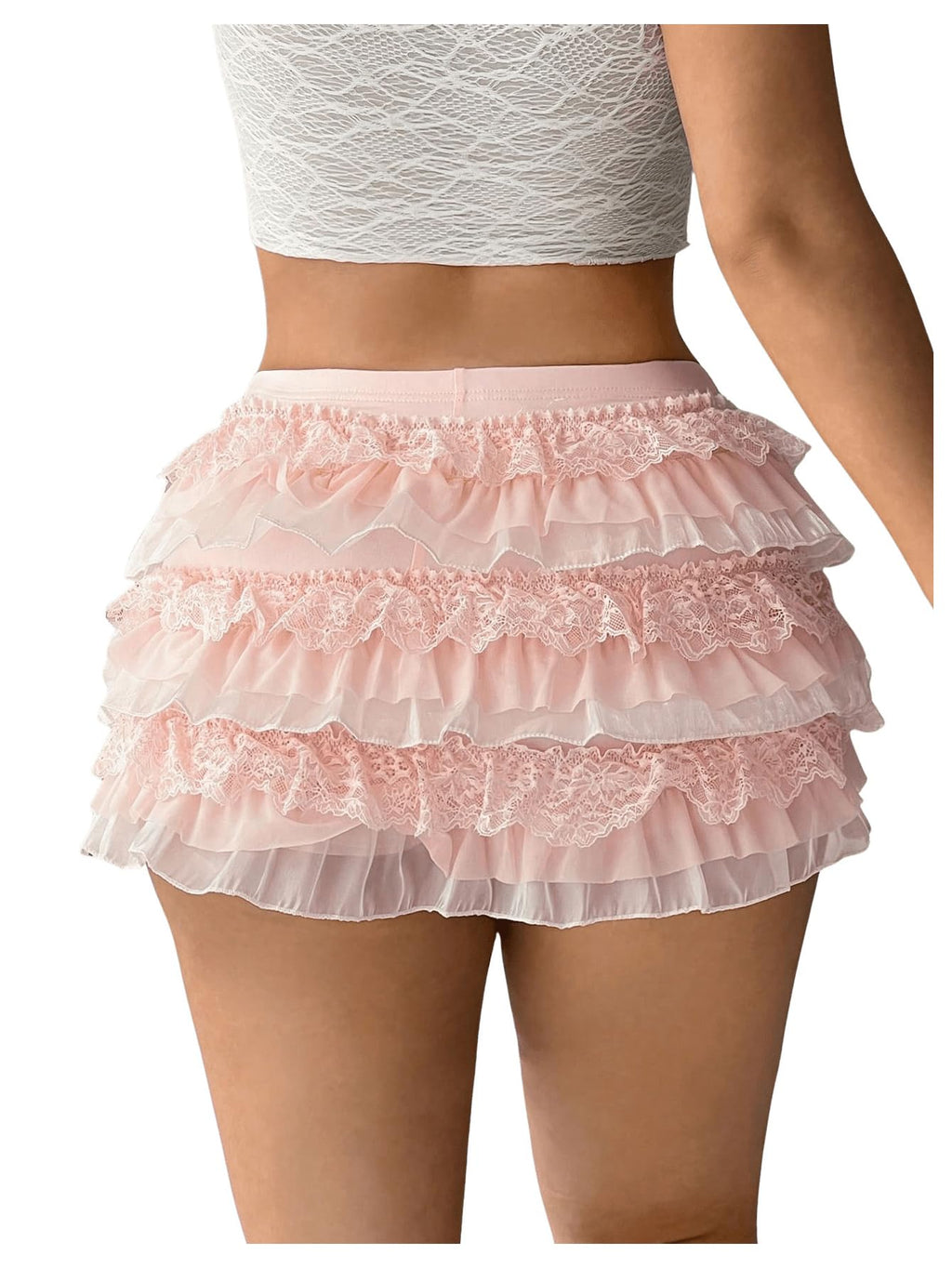 Women's Bow Mini Shorts Low Rise Lace Layered Ruffle Shorts Cute Lolita Bloomers