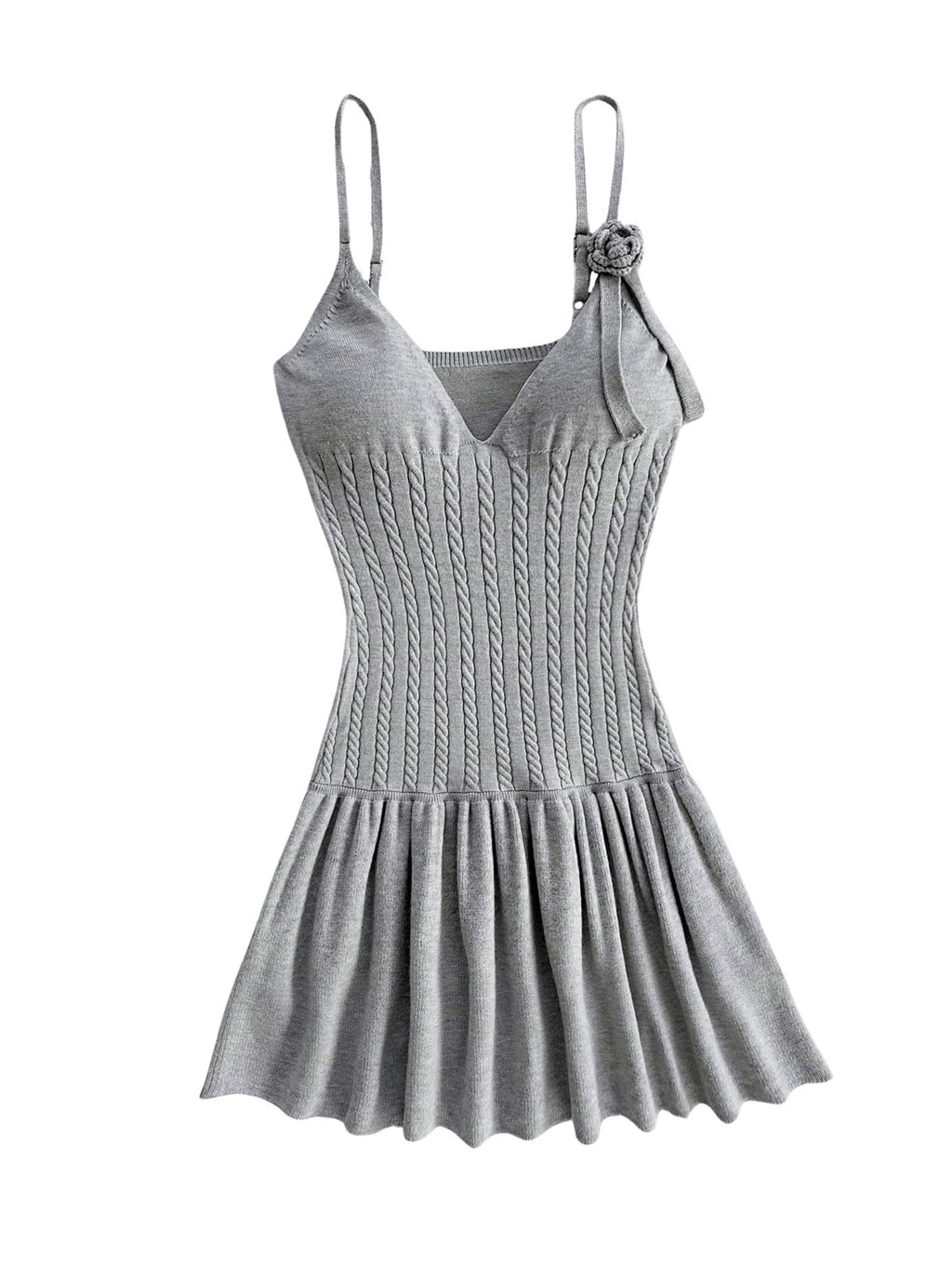 Women's 3D Floral Ruffle Mini Dress Cable Knit Spaghetti Strap Cami Dresses