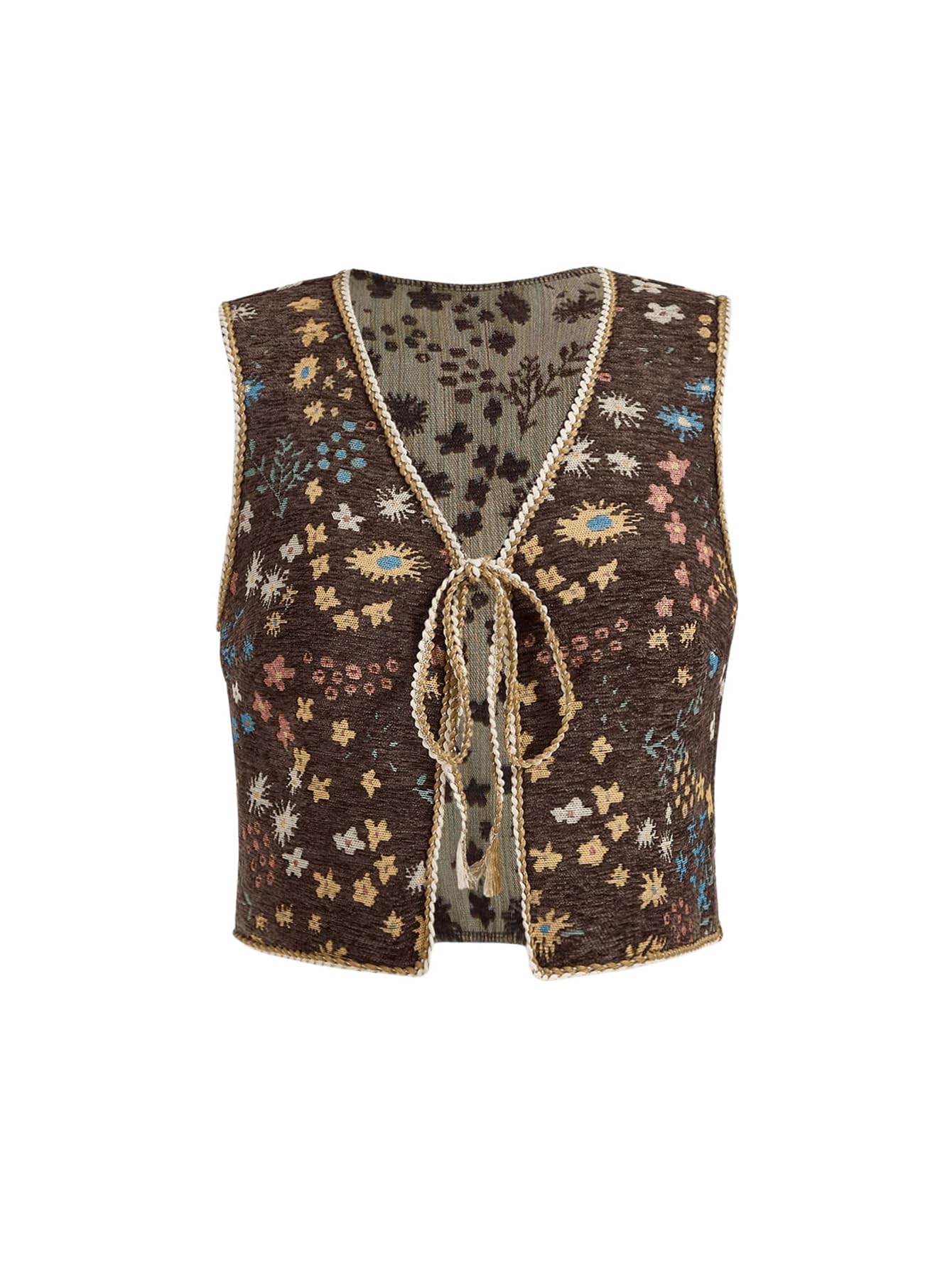 Women's Plus Size Tie Front Sleeveless V Neck Floral Print Boho Vest Tank Top