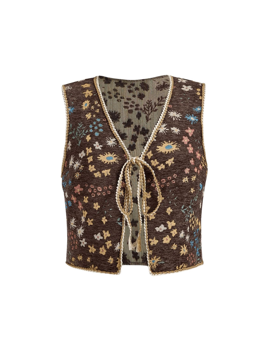 Women's Plus Size Tie Front Sleeveless V Neck Floral Print Boho Vest Tank Top