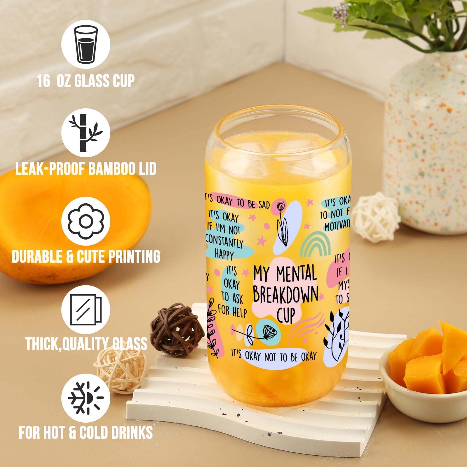 Cherry Bow Cup, Birthday Gifts for Women, Girly Gifts for Her, Sister, Mom, Colleague - 16 OZ Glass Tumbler with Straw & Lid, Coquette Iced Cup