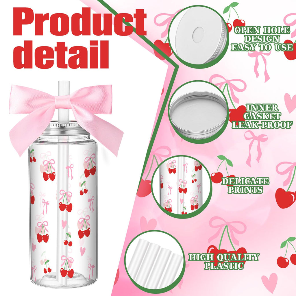 Color Bow Plastic Cups Coquette Bow Aesthetic Cup with Lids and Straws 14 oz Reusable Cute Bow Plastic Tumbler with Ribbon Bow