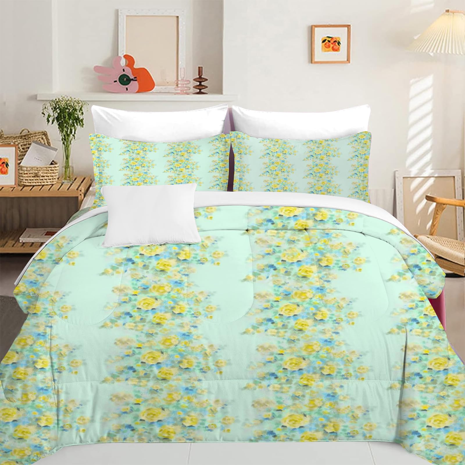 Modern Aesthetics Butterfly Floral Pattern Butterfly Comforter Set - Butterflies Quilt Bed Set Home Decor