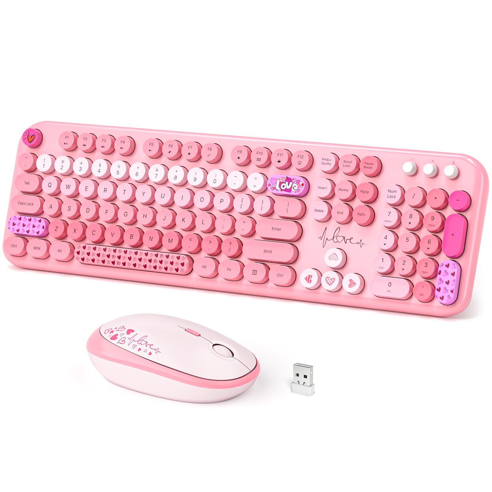 Wireless Keyboard and Mouse Combo, Full-Sized Typewriter Keyboards, Cute Cat Shaped Wireless Mouse, USB Plug and Play for Windows, Computer, PC, Laptop, Desktop