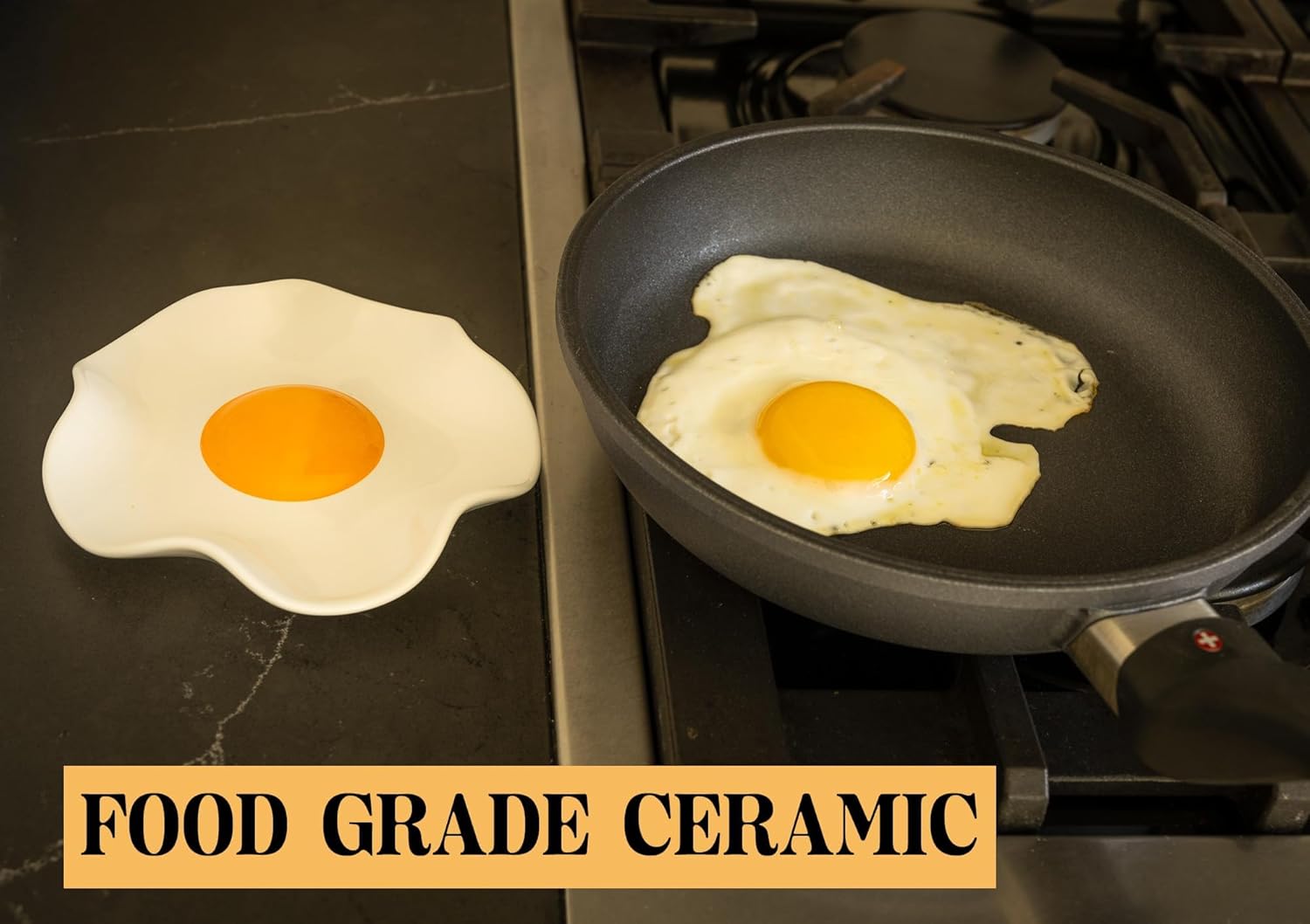 Fried Egg Ceramic Spoon Rest for stove top and kitchen counter | Large and Dishwasher-Safe Sponge Holder