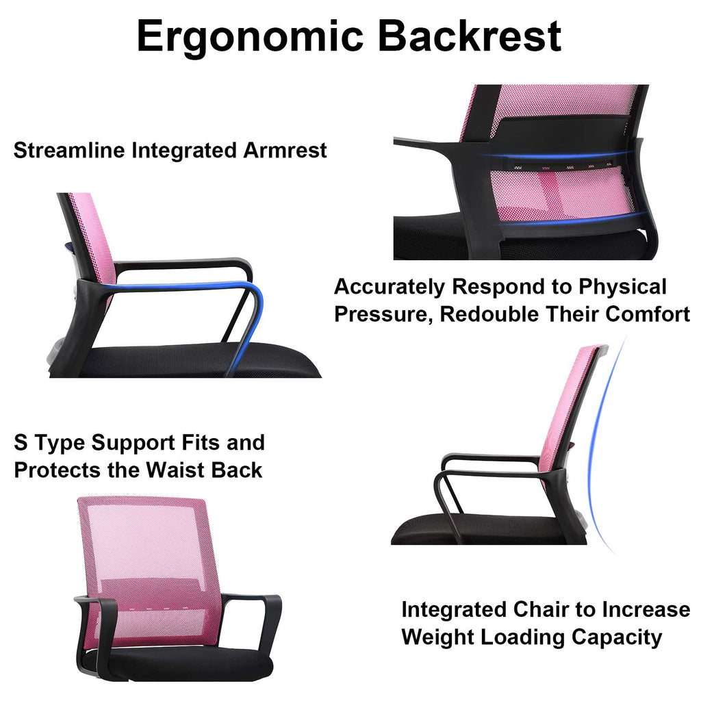 Mid Back Chair with Armrest and Back Support, Modern Executive Adjustable Rolling Swivel Task Chair Comfortable Mesh Chair