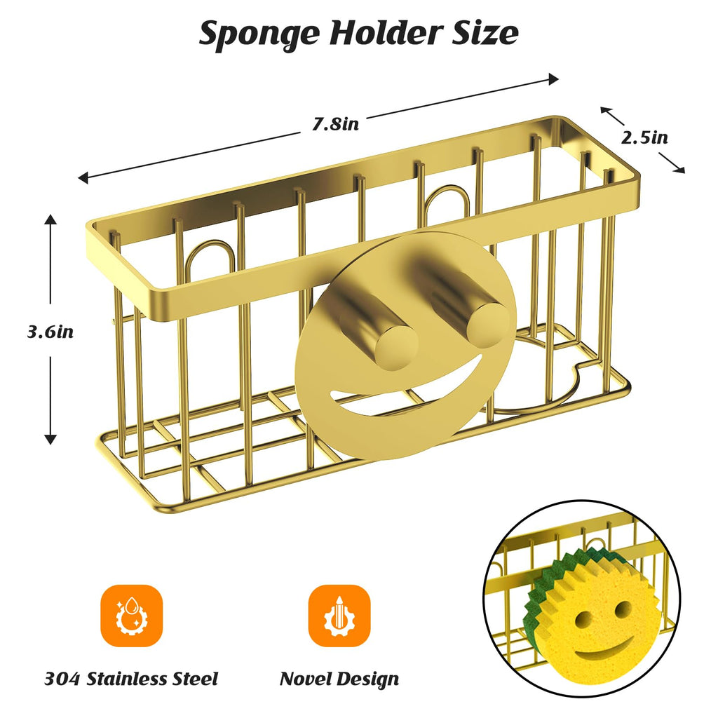 Sponge Holder Smiley Face, Sink Caddy for Kitchen Organizer Sponge Holder with 2 PCS Suction Cups/1 PCS Adhesive Strips