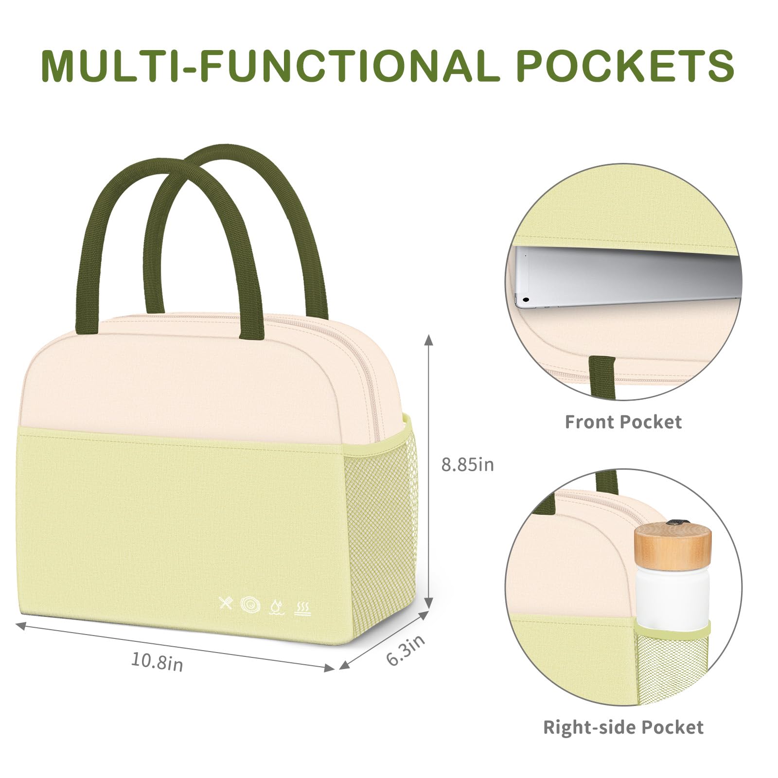 Reusable Insulated Lunch Tote Bag,Leakproof Food Handbags Case High Capacity