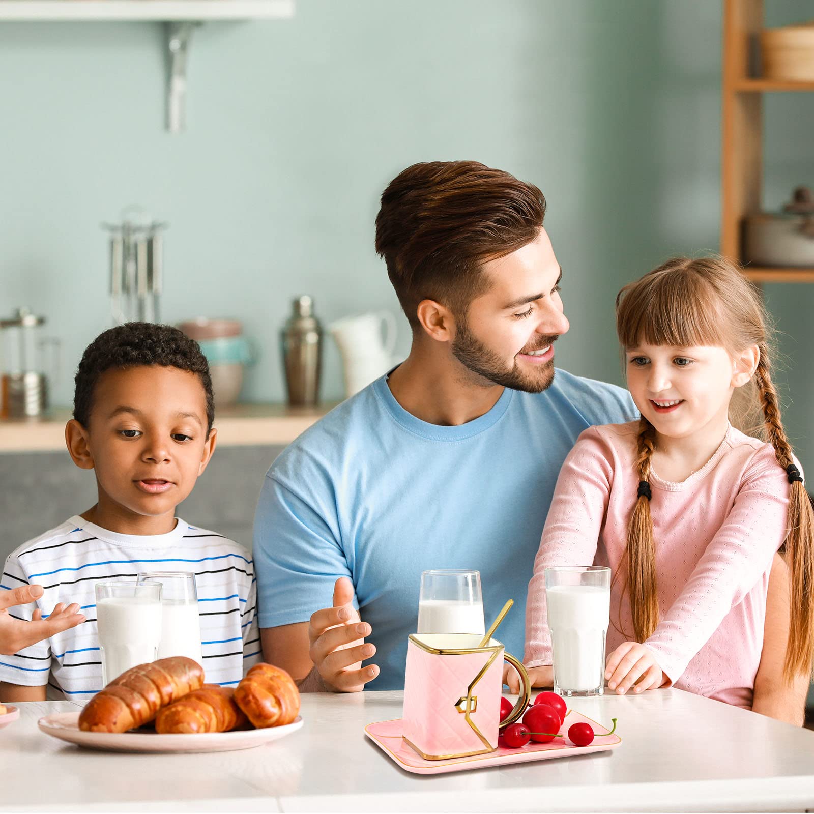 Set Coffee Mug Elegant Handbag Shaped Cup Modern Ceramic Purse Mug with Spoon and Saucer, 10oz Cute Creative Tea Cup