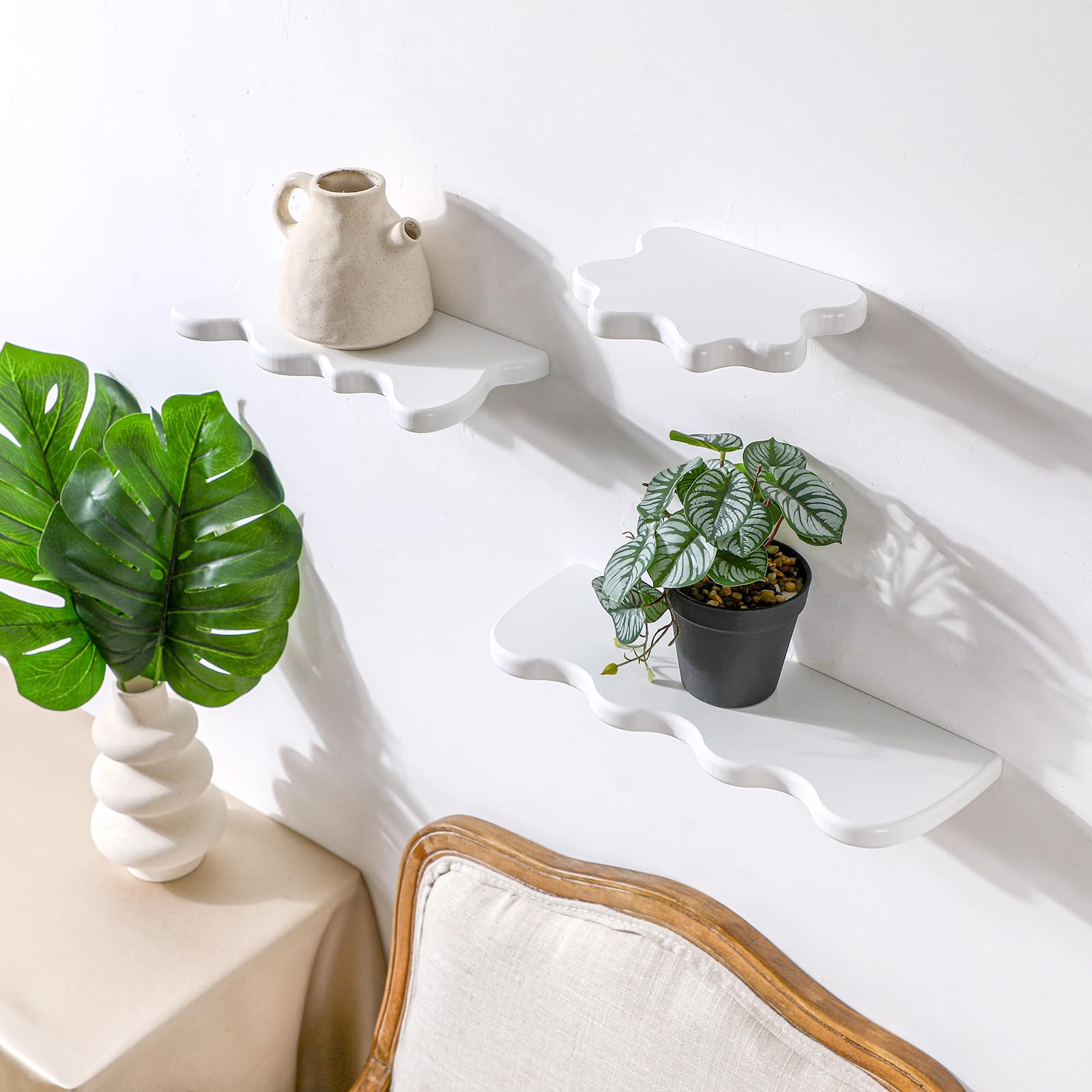 Set of 3 Wavy Cloud Floating Shelves â€?Funky Kawaii Danish Wall Decor for Bedroom & Bathroom (Pink, Green, Purple)