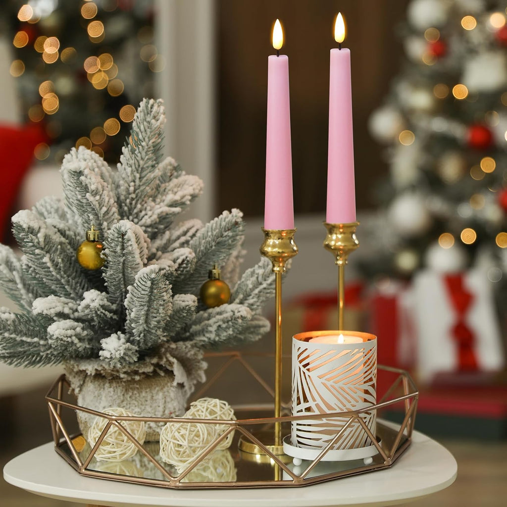 Short Flameless Taper Candles with Remote, Flickering Battery LED Wax Candlesticks Set of 6