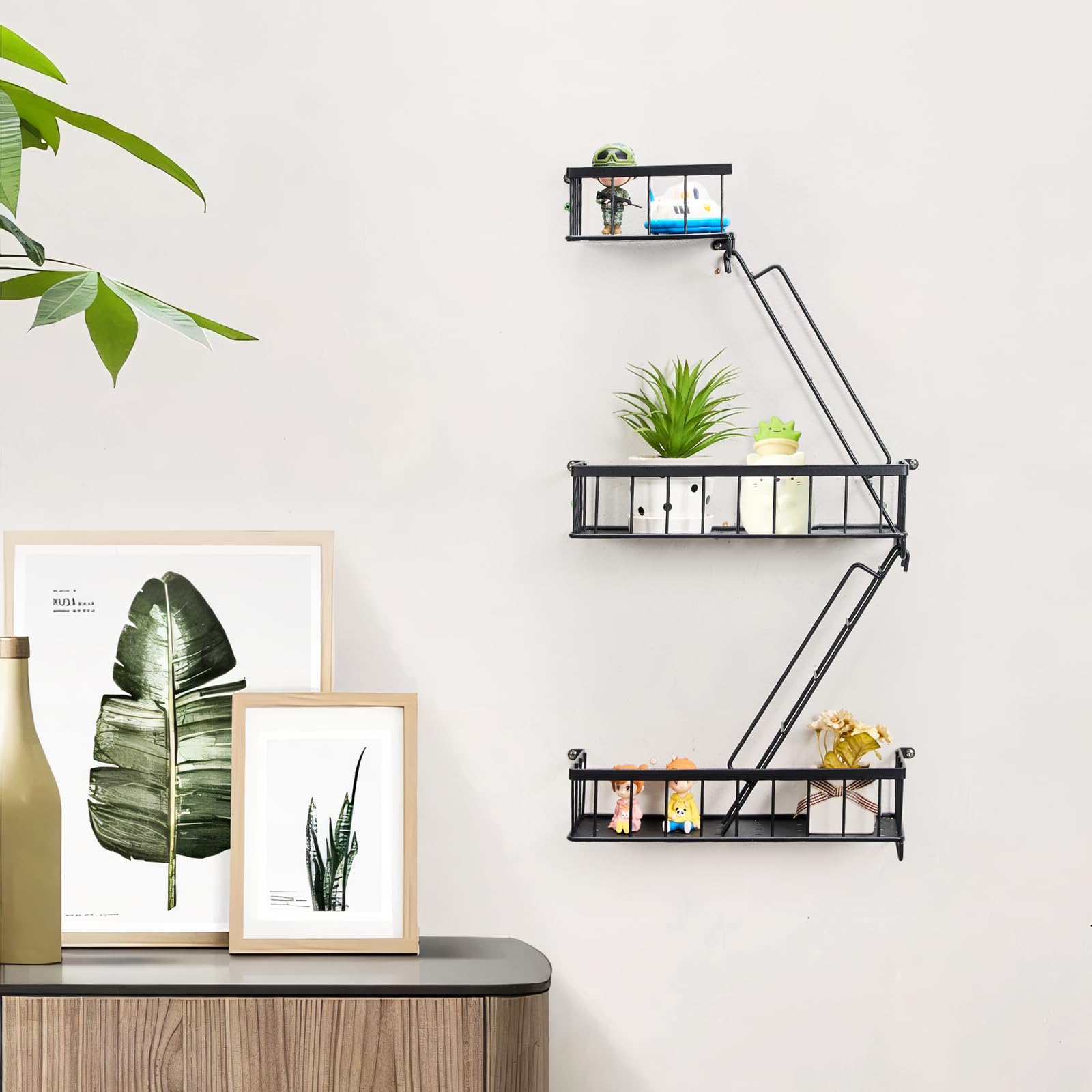 Fire Escape Shelf - Wall Decor Floating Shelves, Cute Metal Ladder Shelving for Bedroom, Home Decor Display (3-Tier)