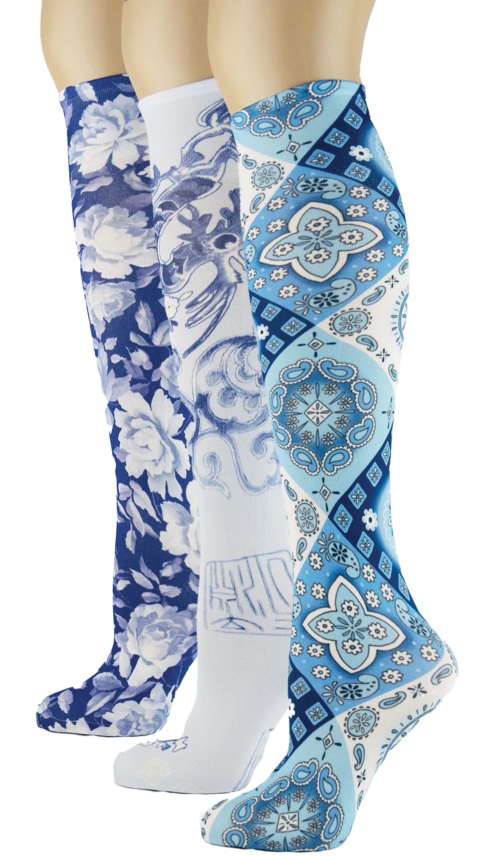 Women's 3 Pairs Knee High Trouser Socks, Classy and Colorful Printed Patterns, Silky Smooth Material