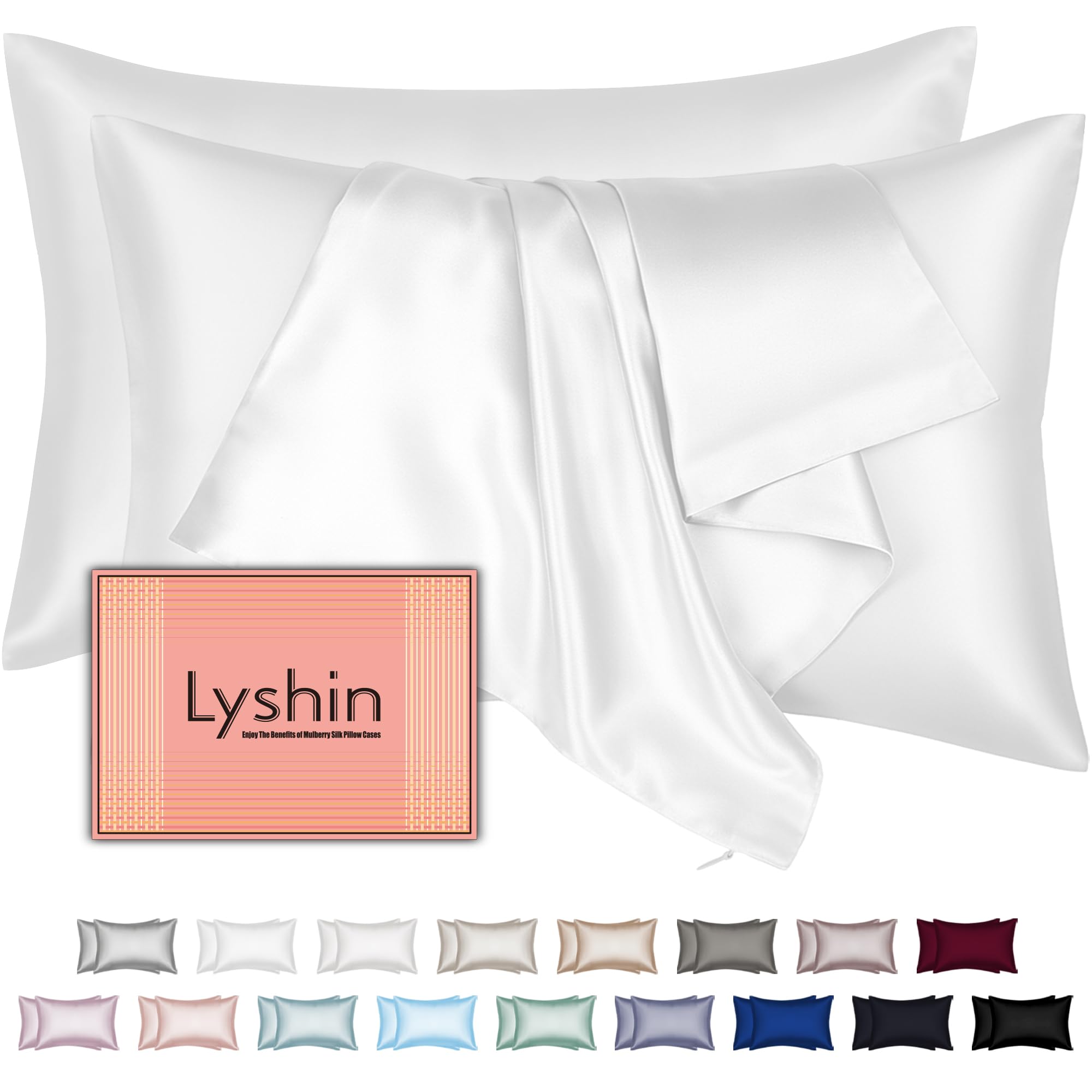 Silk Pillow Cases with Hidden Zipper, Ultra Smooth and Soft Breathable Cooling Silk Satin Pillowcase
