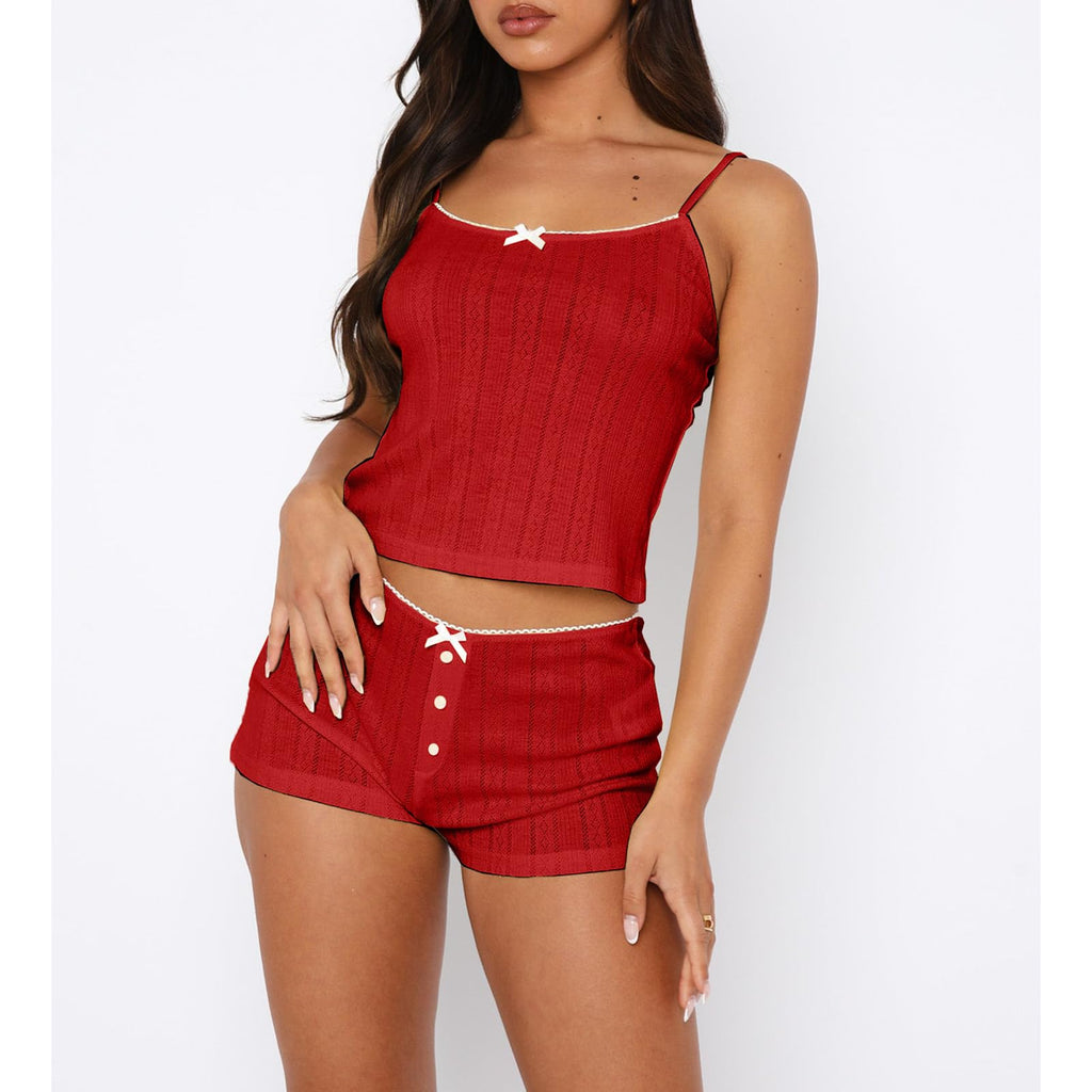 Women's Two Piece Outfit Lace Trim Top and Shorts Set 2 Piece Lounge Sets Ladies PJs Summer Clothes