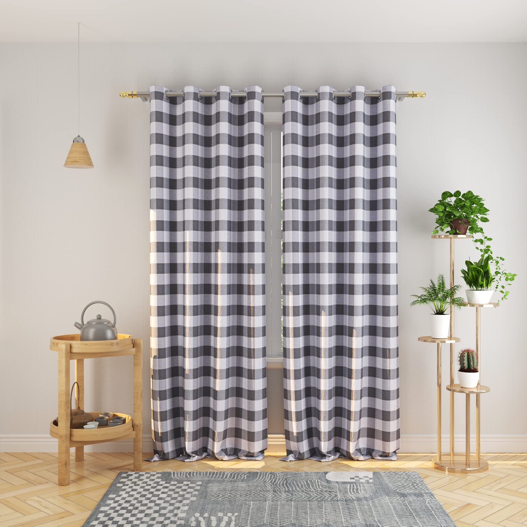 Tier Curtains Check Gingham Plaid Window Curtain Panels Bathroom Grommet Top Window Treatment 2 Panels
