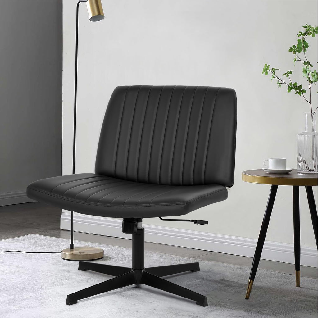 Criss Cross Chair, Armless Cross Legged Wide Comfty Desk Chair with No Wheels Modern Height Adjustable, Swivel Fabric Vanity Chair