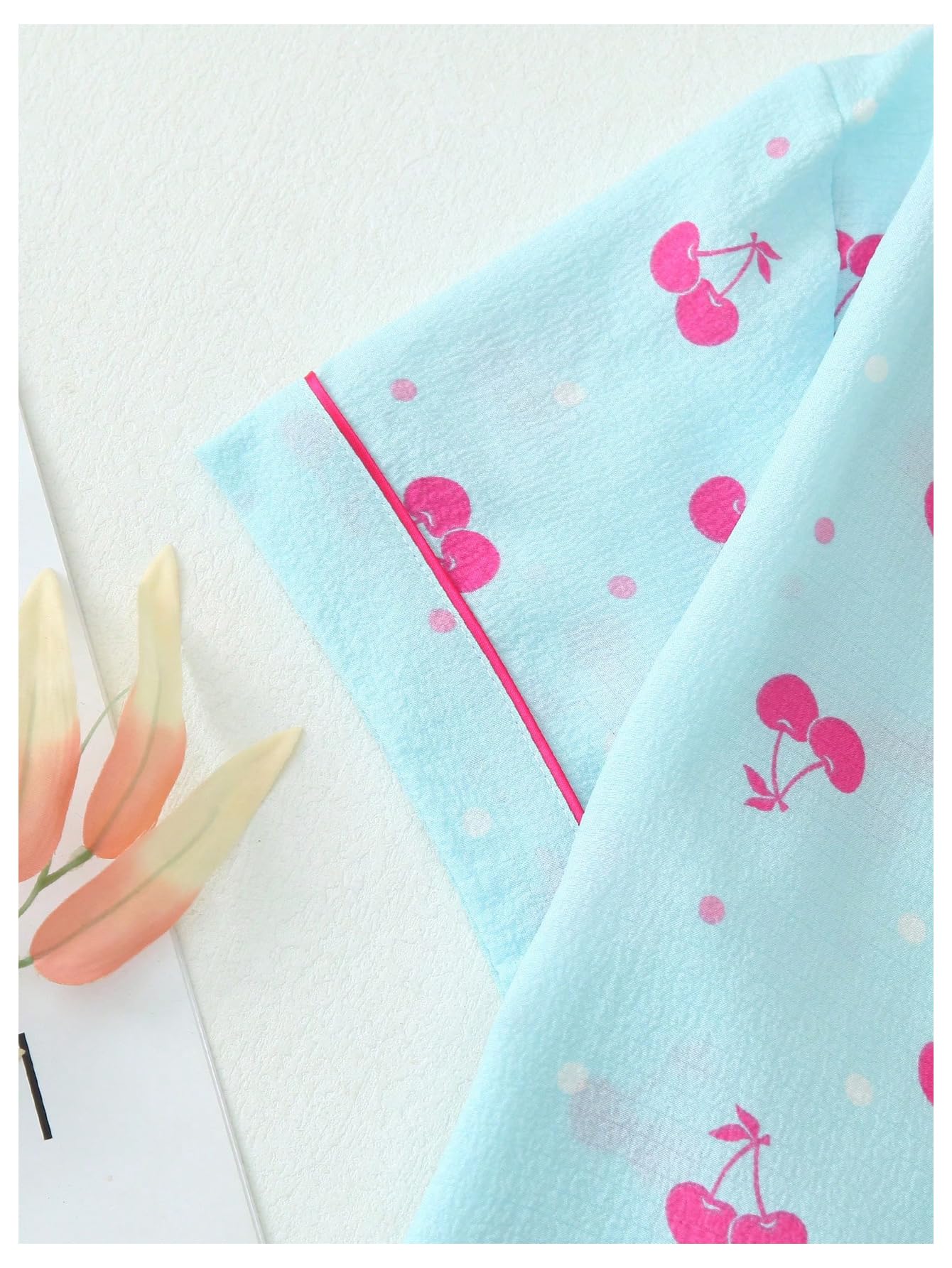 Women's Cherry Print Pajama Set Coquette Bow Collar Button Down Short Sleeve Cute Pjs Shorts Set