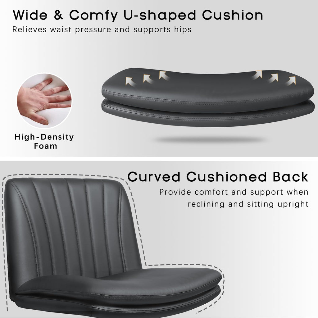 Criss Cross Chair, Armless Cross Legged Office Desk Chair No Wheels, Fabric Padded Modern Swivel Height Adjustable Mid Back Wide Seat