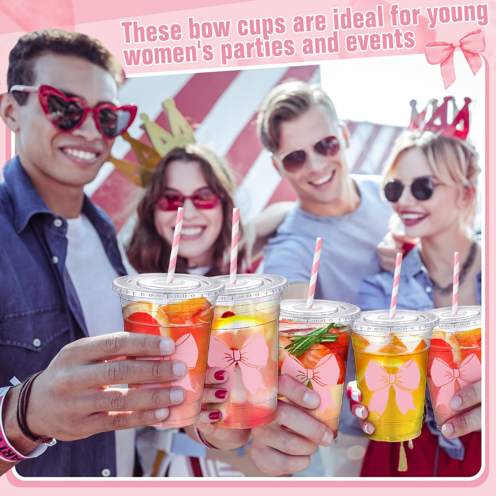 Coquette Bow Disposable Plastic Cups with Straw