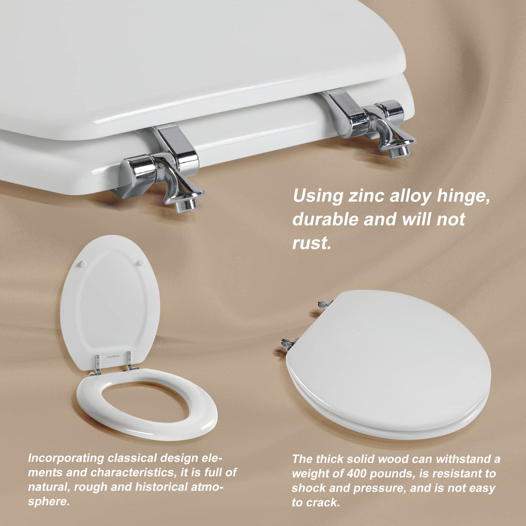 Round Toilet Seat Natural Wood Toilet Seat with Zinc Alloy Hinges, Easy to Install also Easy to Clean, Scratch Resistant