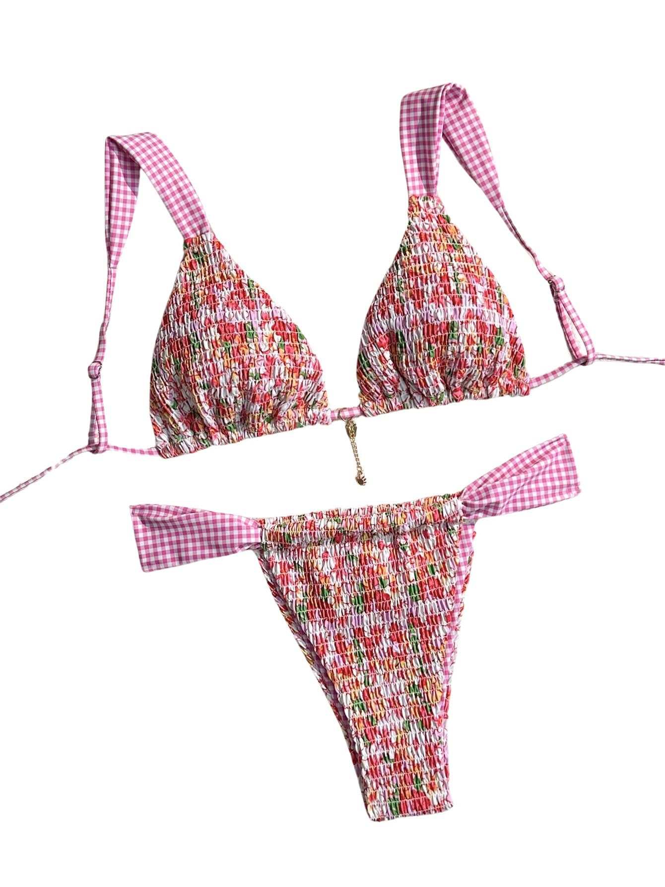 Women's Boho Floral Tie Side Triangle High Cut Bikini Set Bathing Suit Swimsuit