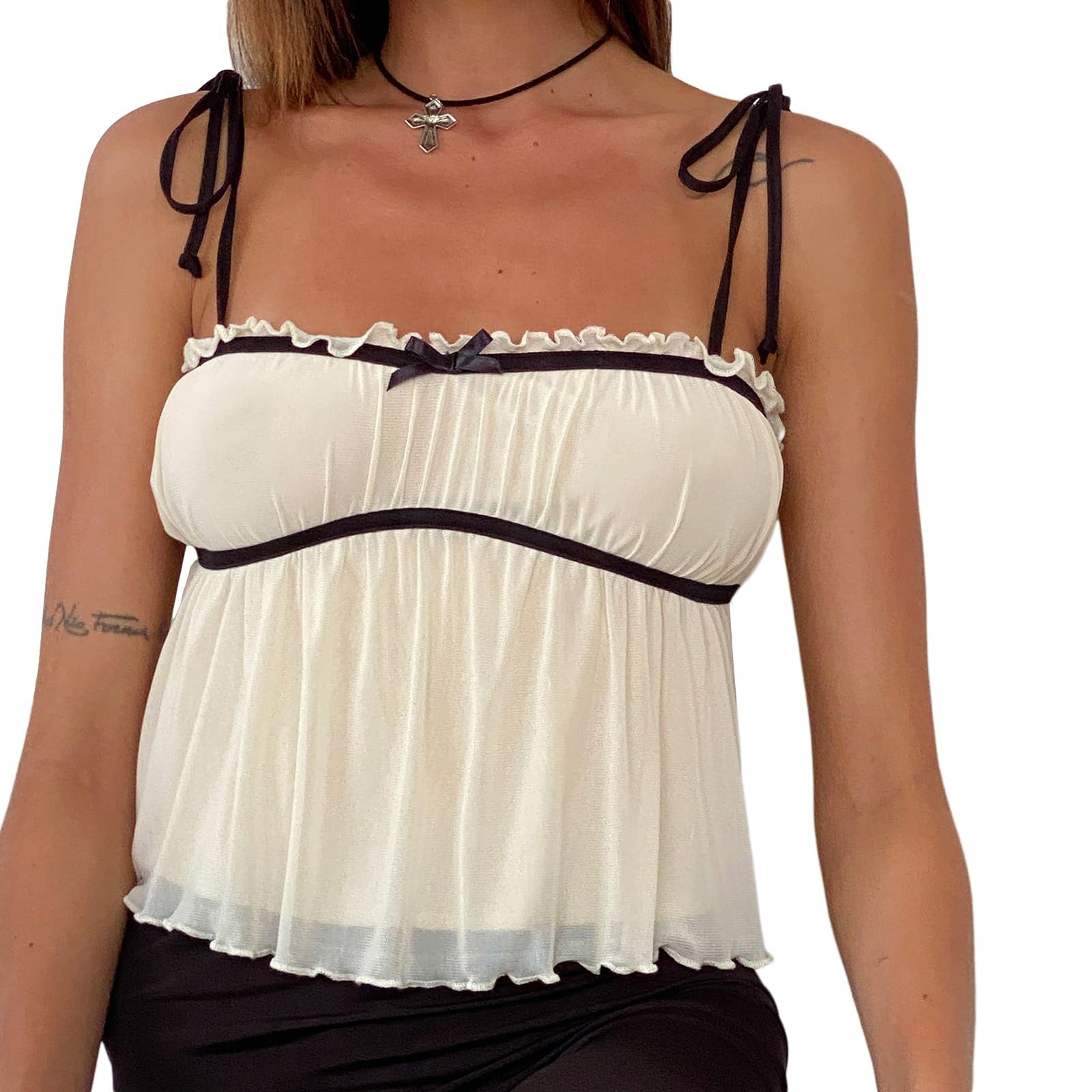 Women Elegant Lace V Neck Camis Sleeveless Spaghetti Strap Slim Camisoles Vintage Backless Tank Top