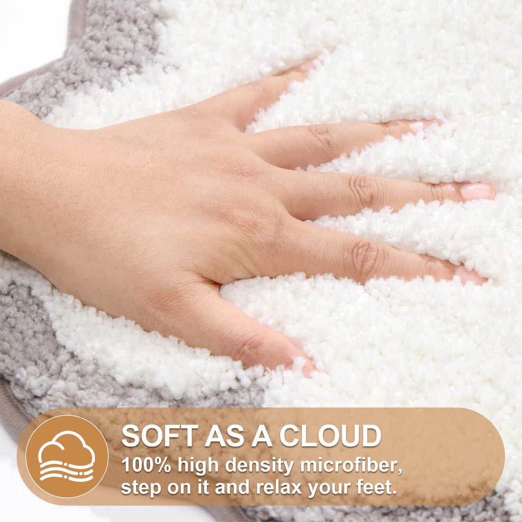 Cute Scalloped Bath Mat, Fun Plush Microfiber Scallop Bathroom Rugs Non Slip Washable Quick Dry Absorbent