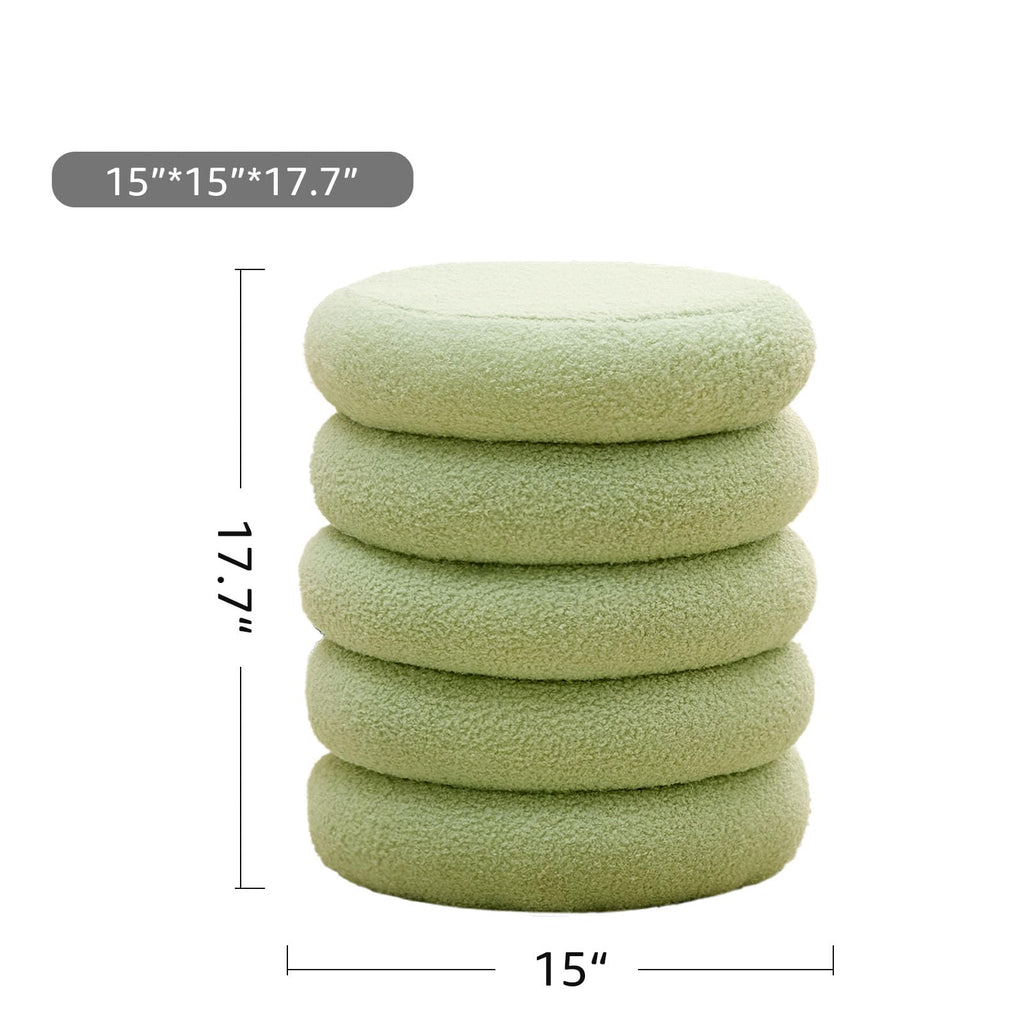 Round Storage Ottoman, Modern Sherpa Footstool with Flip-Top