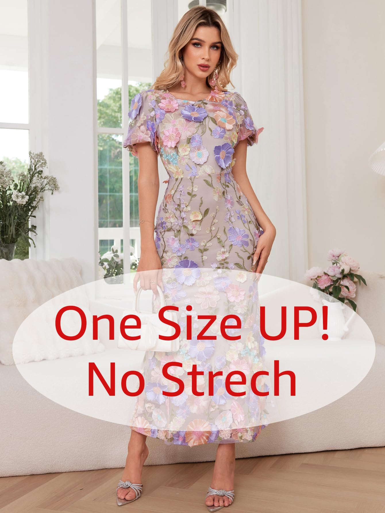 Women's 3D Floral Embroidery Dress Ruffle Sleeve Fishtail Lace Bodycon Party Cocktail Mixi Dress