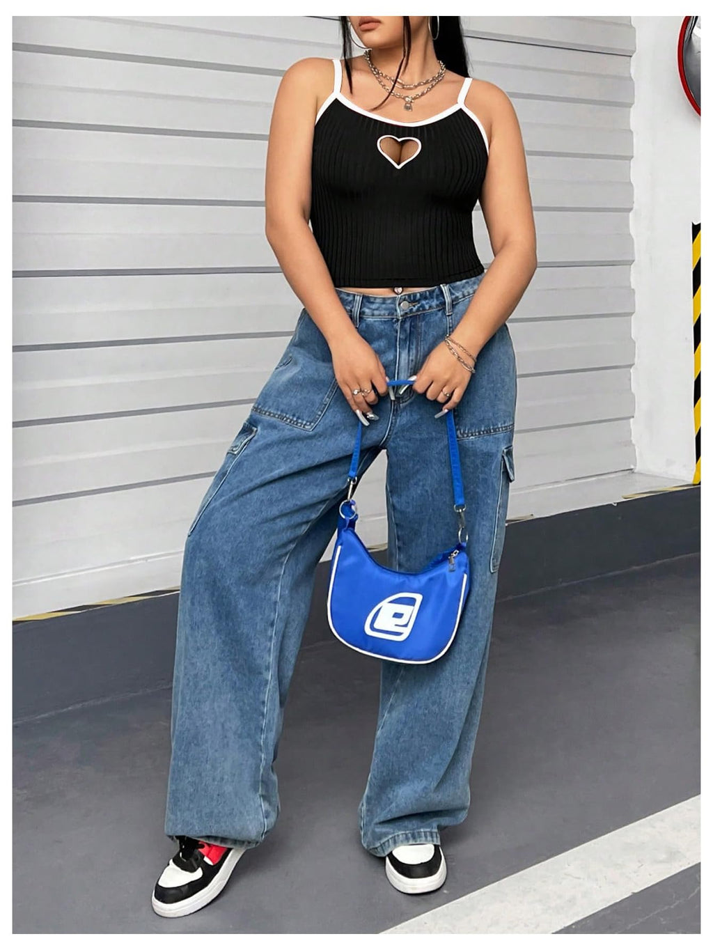 Women's Plus Size Cami Crop Tops Contrast Mesh Spaghetti Strap Summer Top