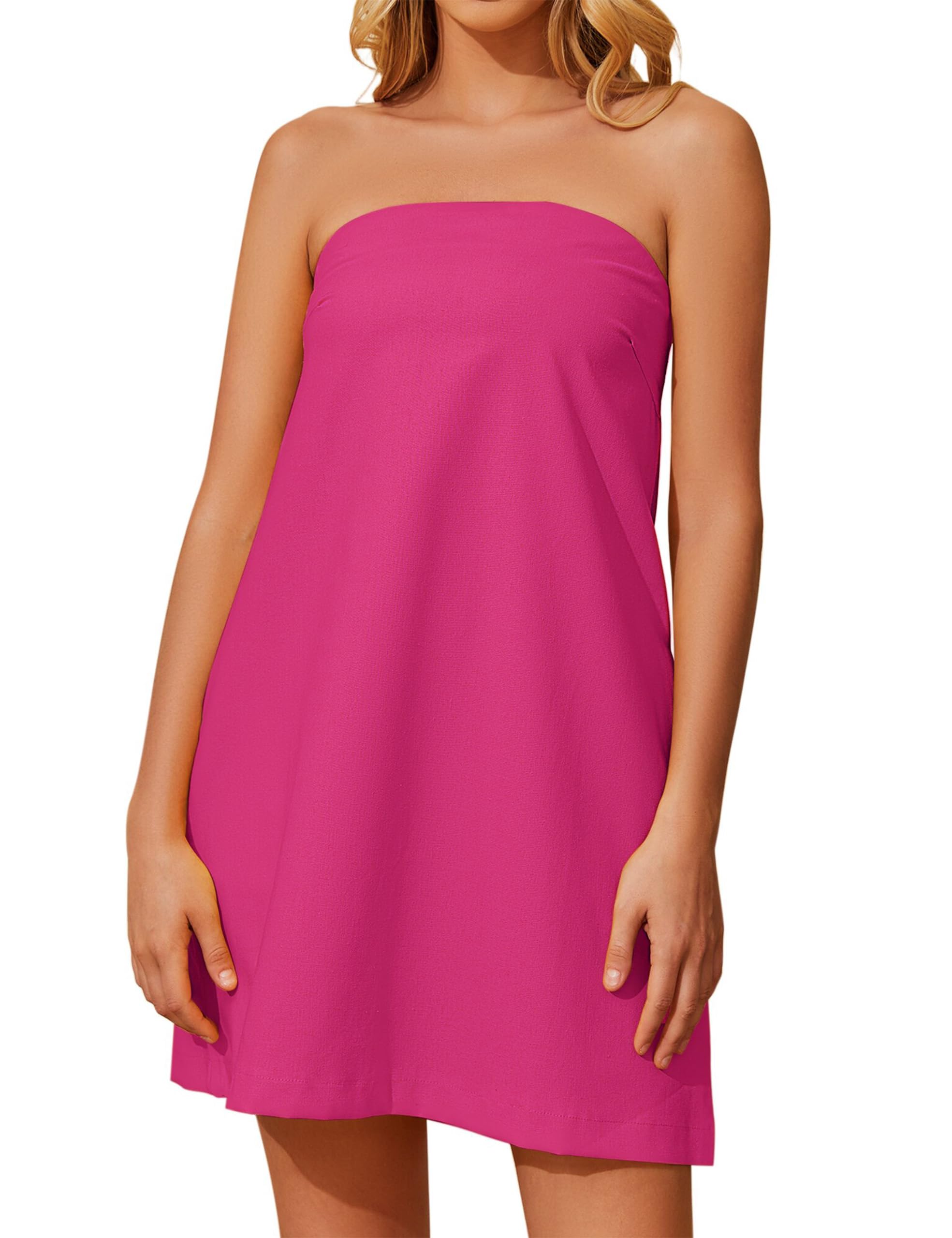 Women's Summer Tube Dress Strapless Backless Mini Tube Dress Smocked Cut Out Relaxed Mini Dresses with Pockets